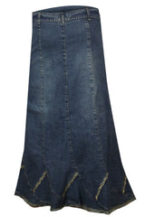 A-Line Blue Denim Maxi Skirt with Frayed Hem | Clove Jeans
