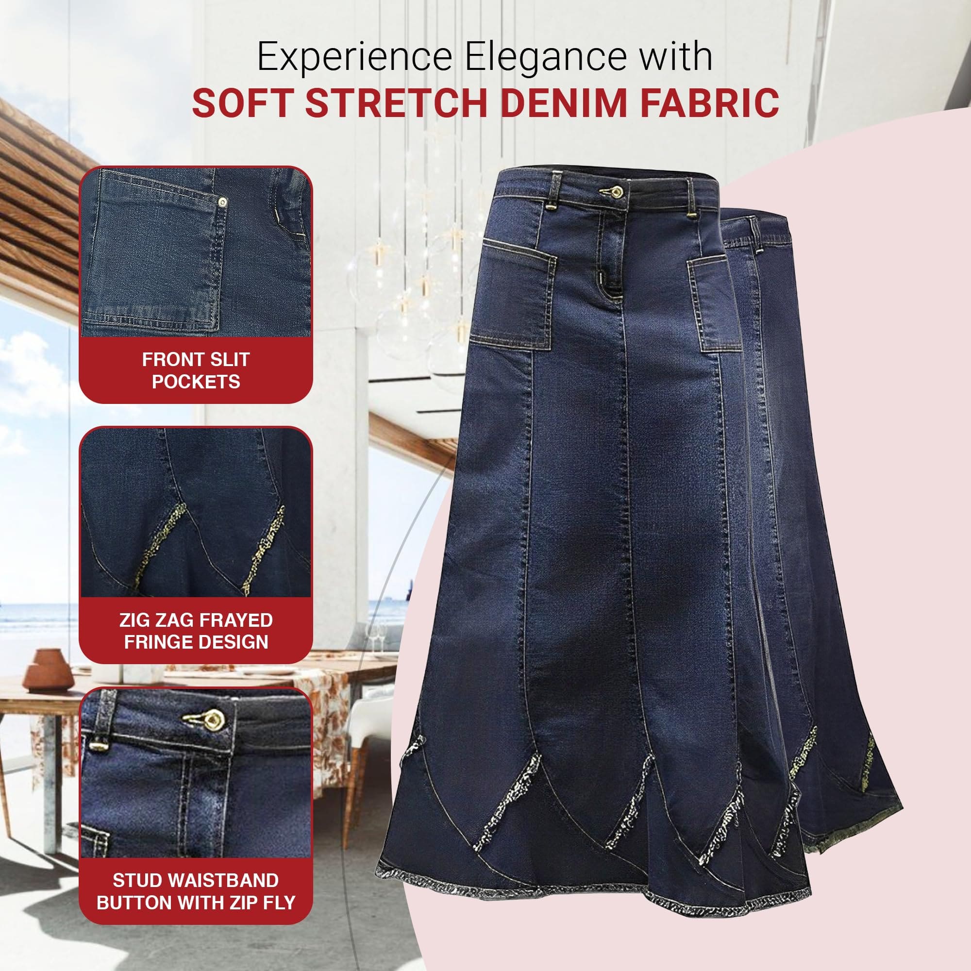 A-Line Blue Denim Maxi Skirt with Frayed Hem | Clove Jeans