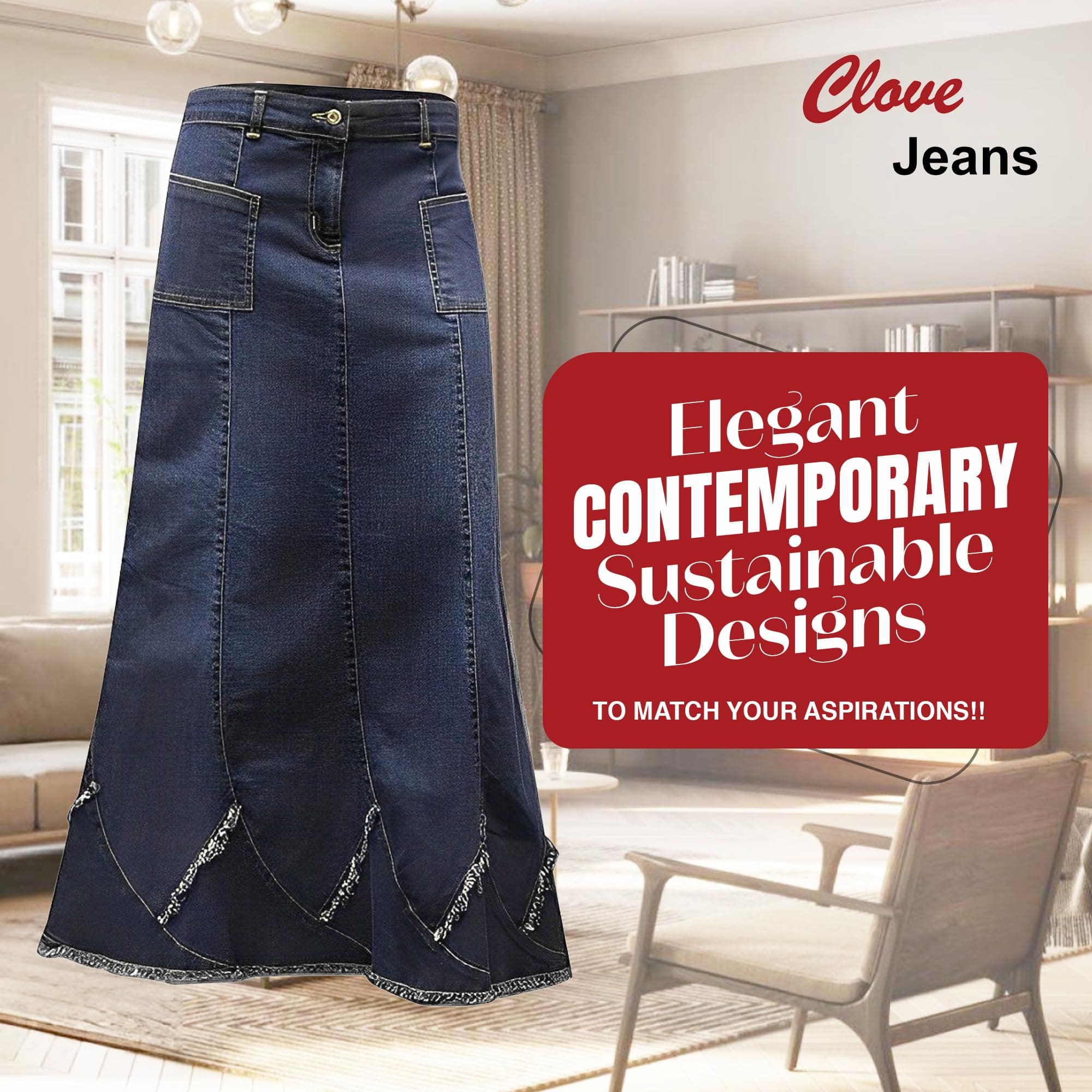 A-Line Blue Denim Maxi Skirt with Frayed Hem | Clove Jeans