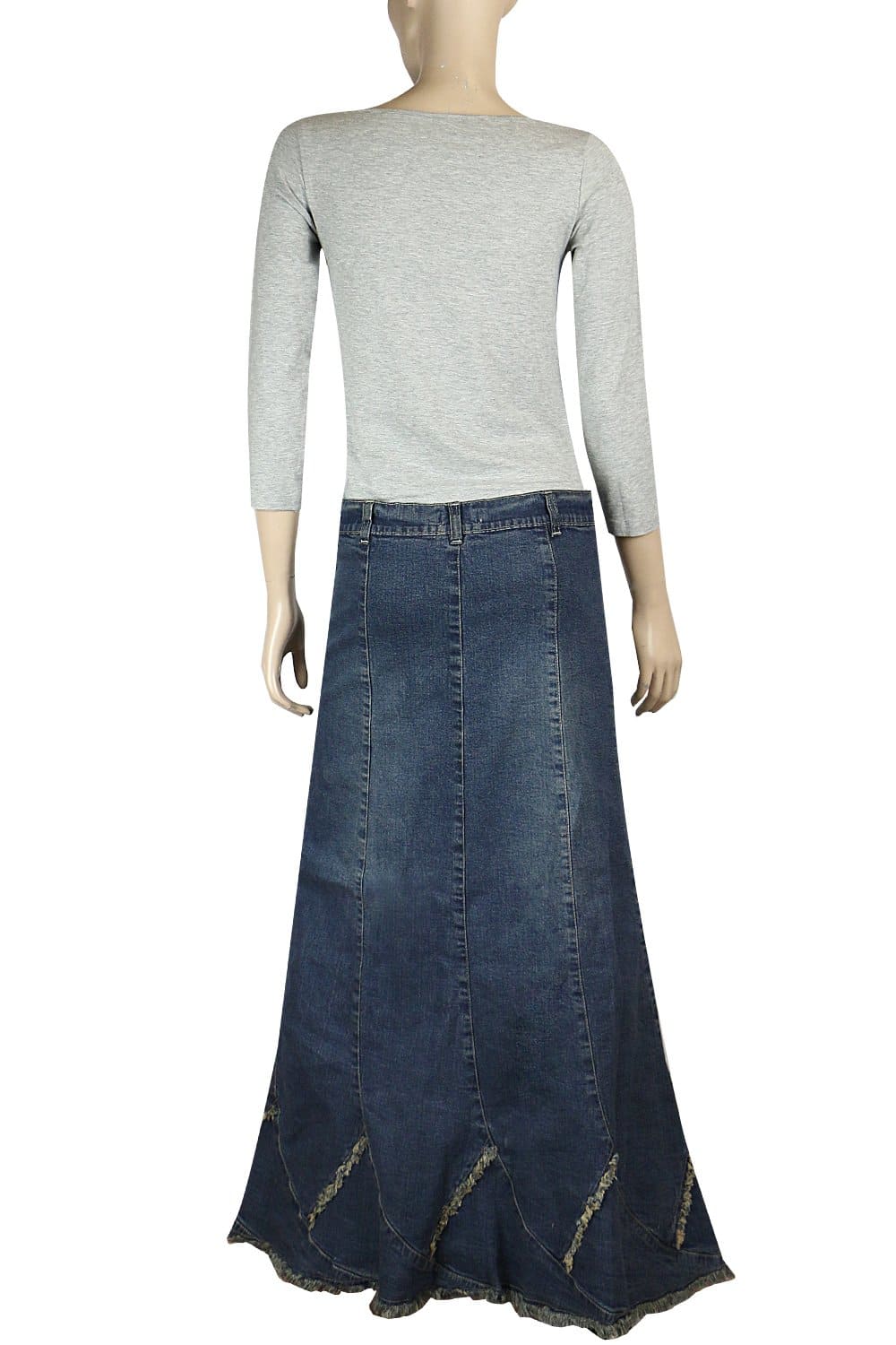 A-Line Blue Denim Maxi Skirt with Frayed Hem | Clove Jeans