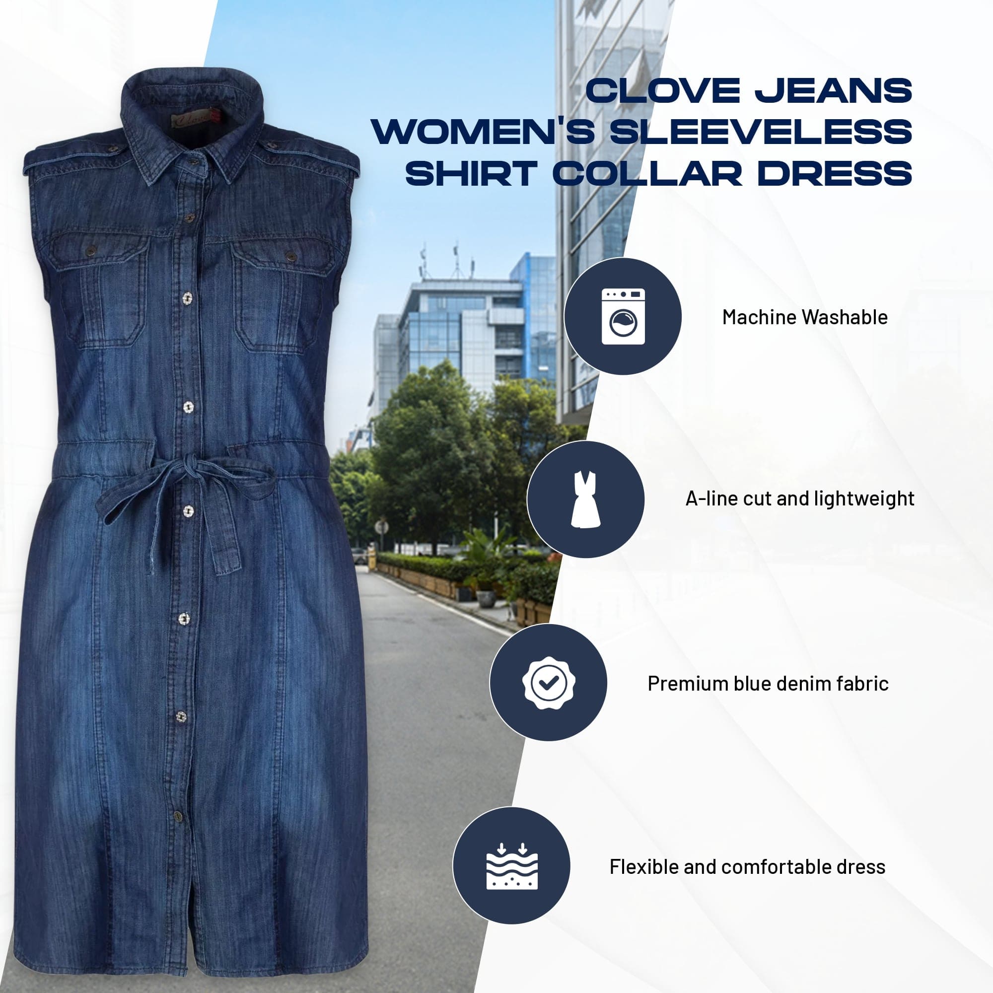 A-Line Shift Midi Dress Plus Size - Military Denim | Clove Jeans