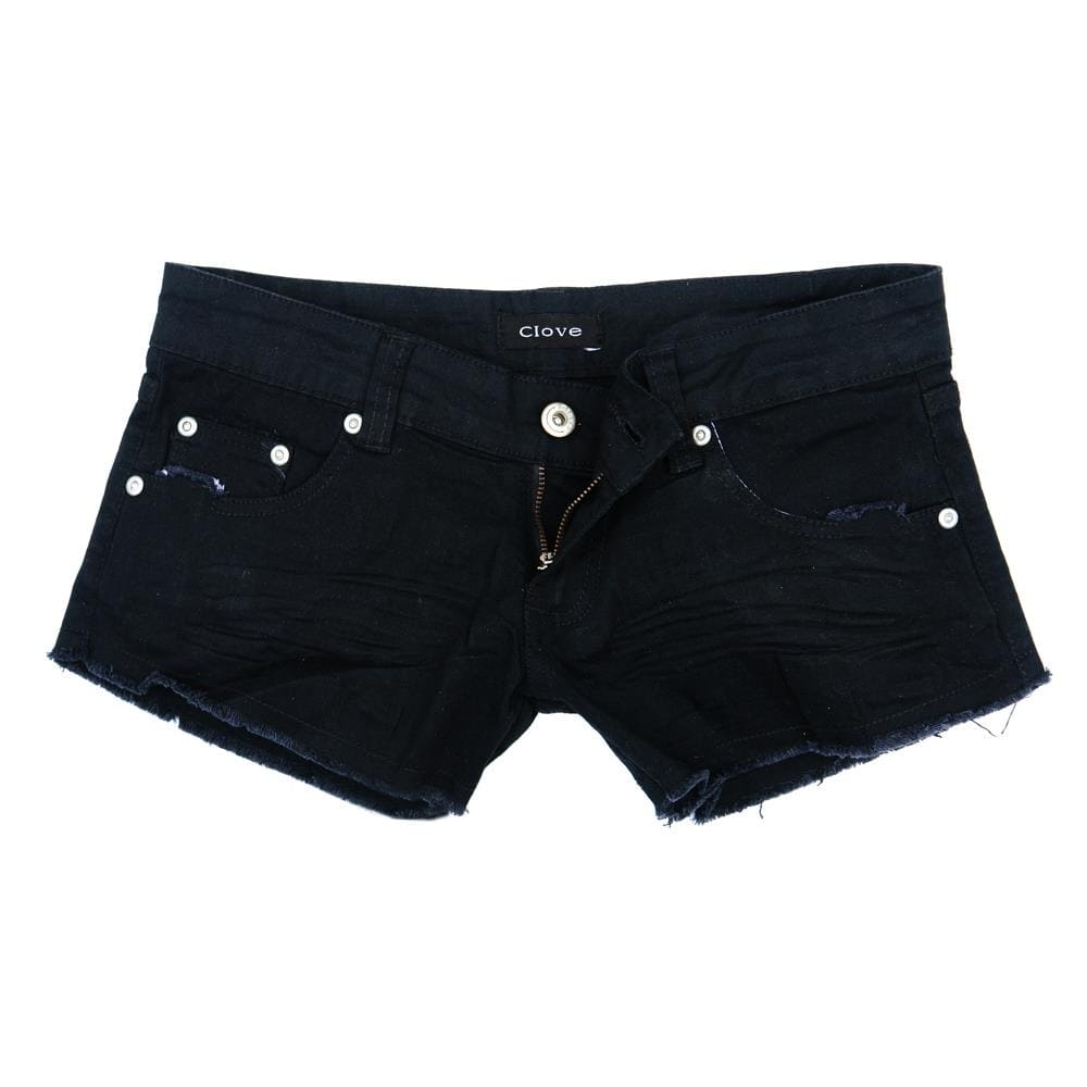 Black Hot Pants with Frayed Hem and Diamante Pocket | Clove Jeans