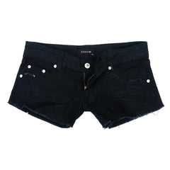 Black Hot Pants with Frayed Hem and Diamante Pocket | Clove Jeans