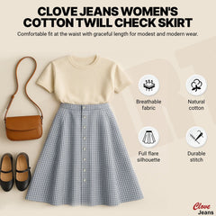 Blue & White Check Skirt for Women - Cotton Skirt | Clove Jeans