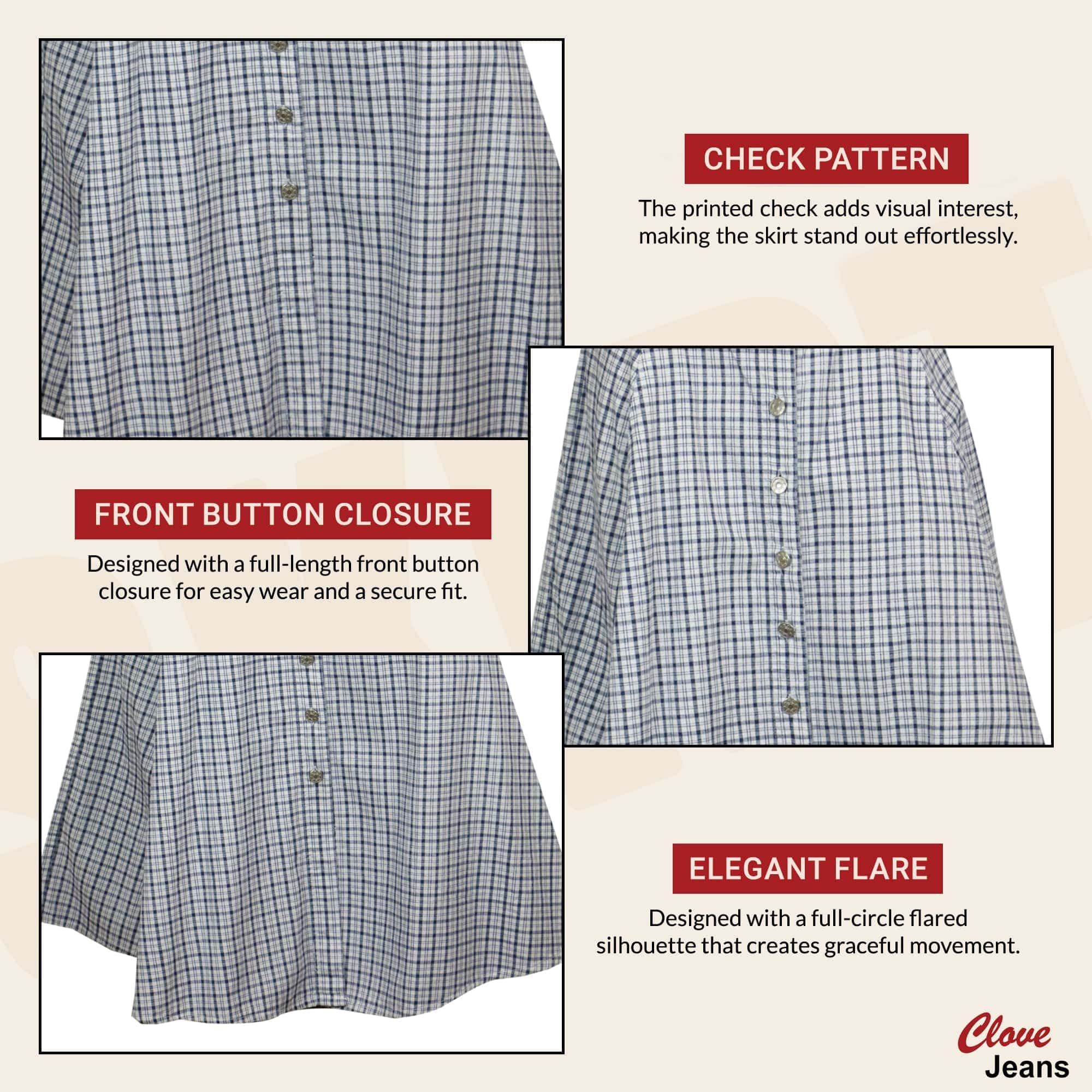 Blue & White Check Skirt for Women - Cotton Skirt | Clove Jeans