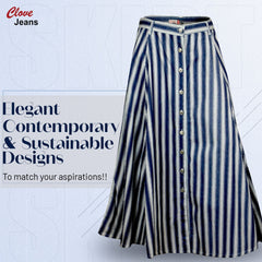 Blue and White Stripe Cotton Long Skirt for Women | Clove Jeans