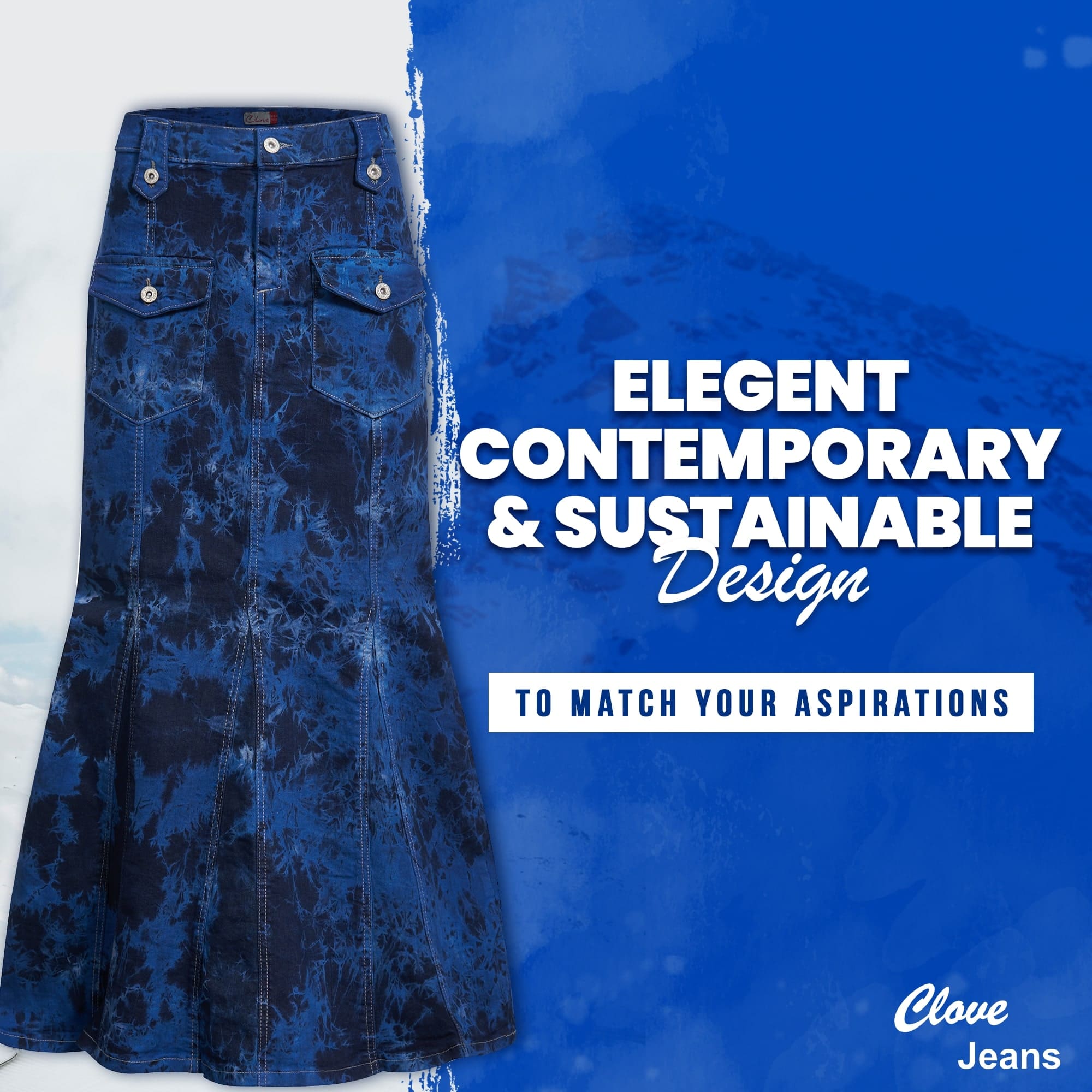 Blue-Black Tie-Dye A Line Denim Skirt - UK 10-24| Clove Jeans