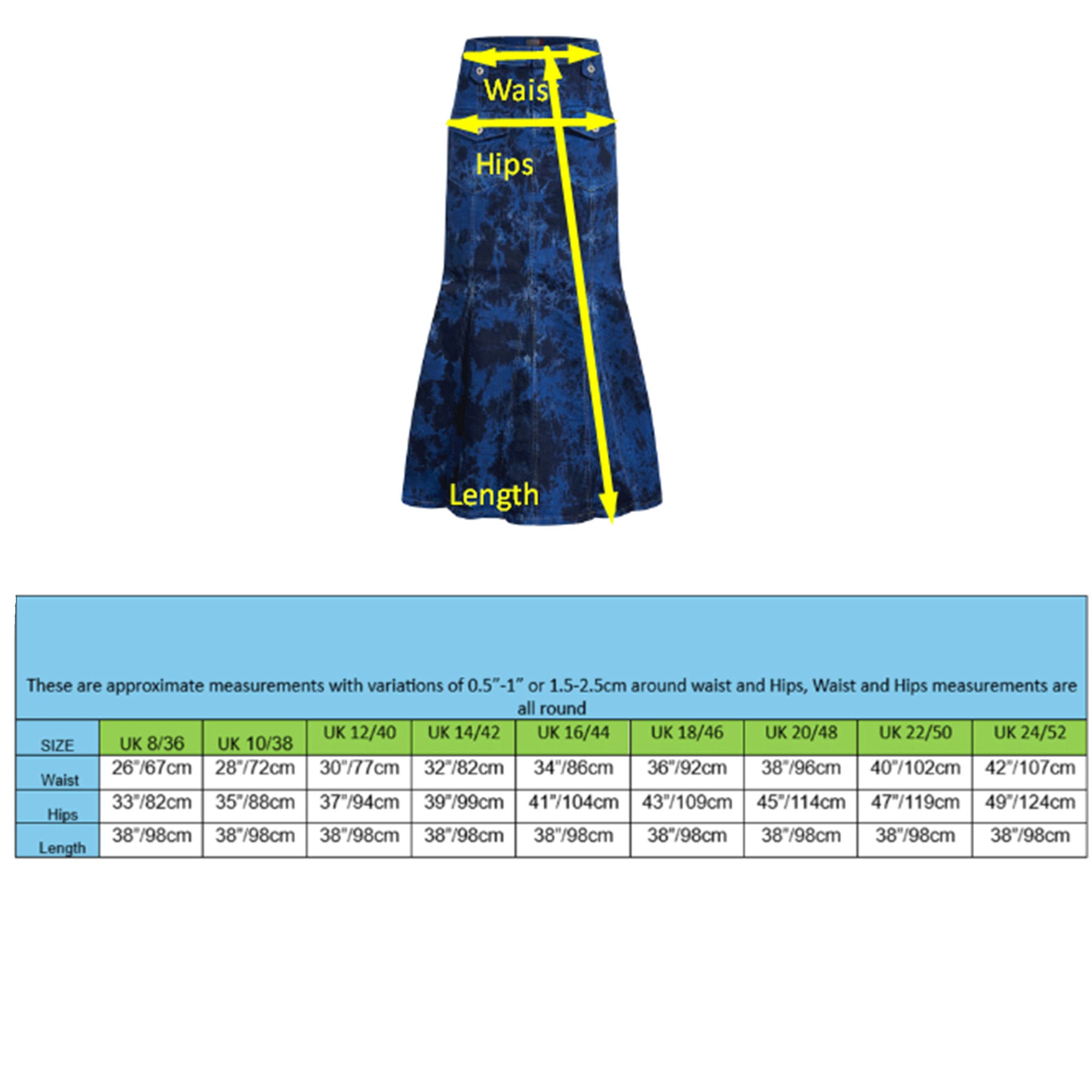 Blue-Black Tie-Dye A Line Denim Skirt - UK 10-24| Clove Jeans