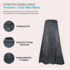 Blue Denim A-Line Skirt for Women - Ankle Length | Clove Jeans