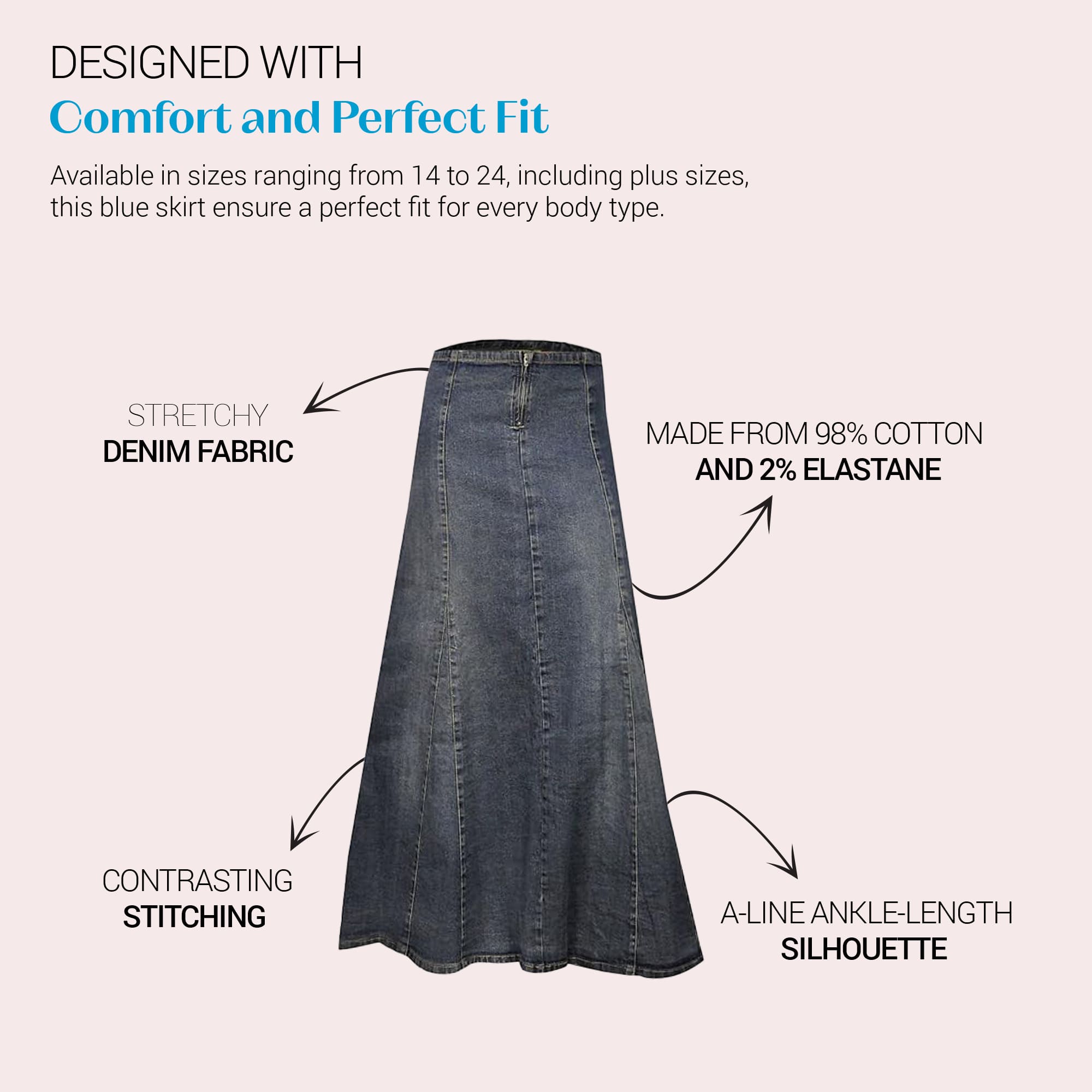 Blue Denim A-Line Skirt for Women - Ankle Length | Clove Jeans