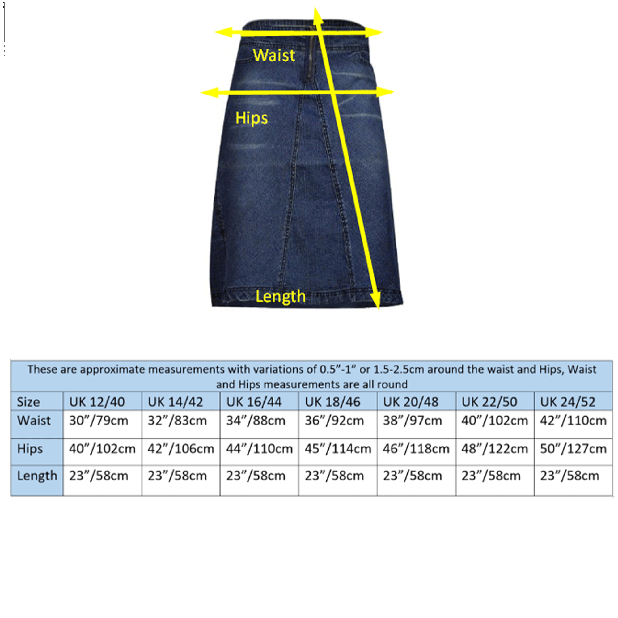 Blue Denim Knee-Length A-Line Short Skirt 12-24 | Clove Jeans