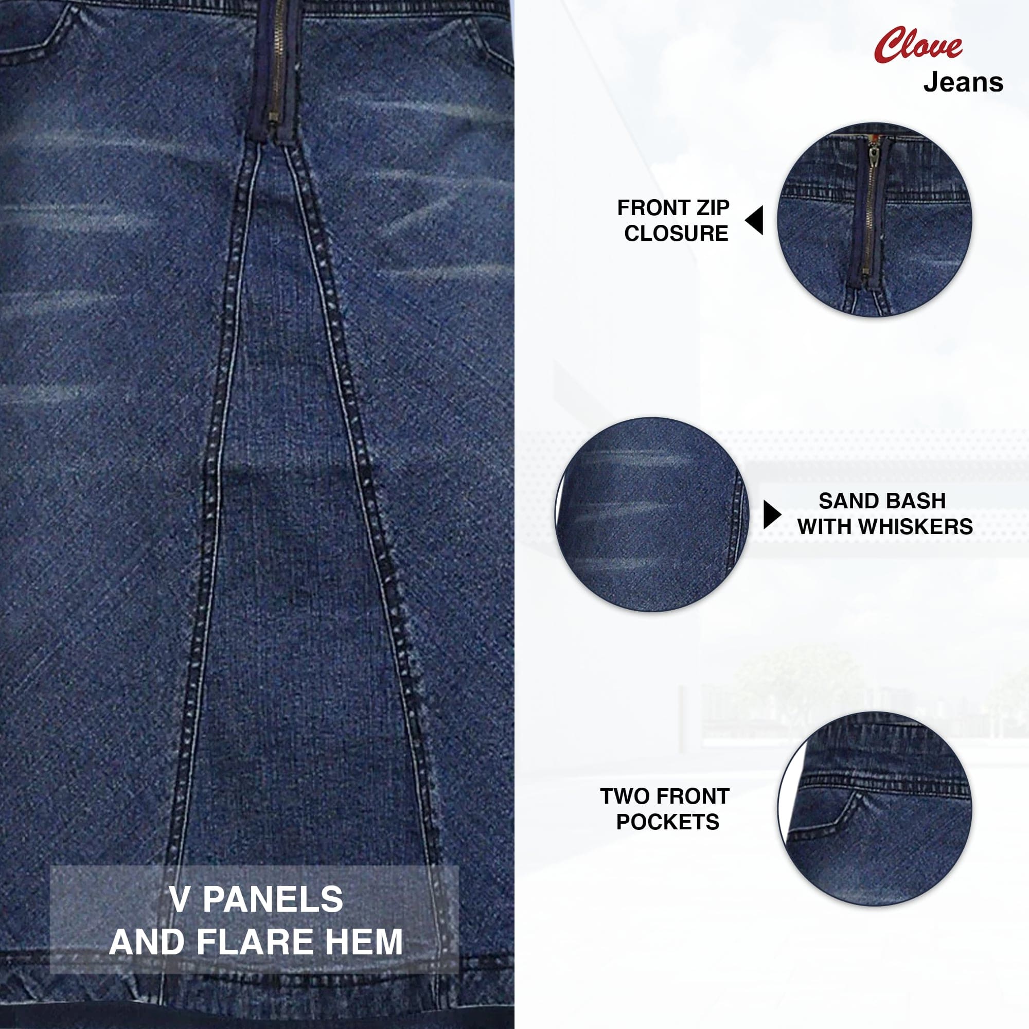 Blue Denim Knee-Length A-Line Short Skirt 12-24 | Clove Jeans