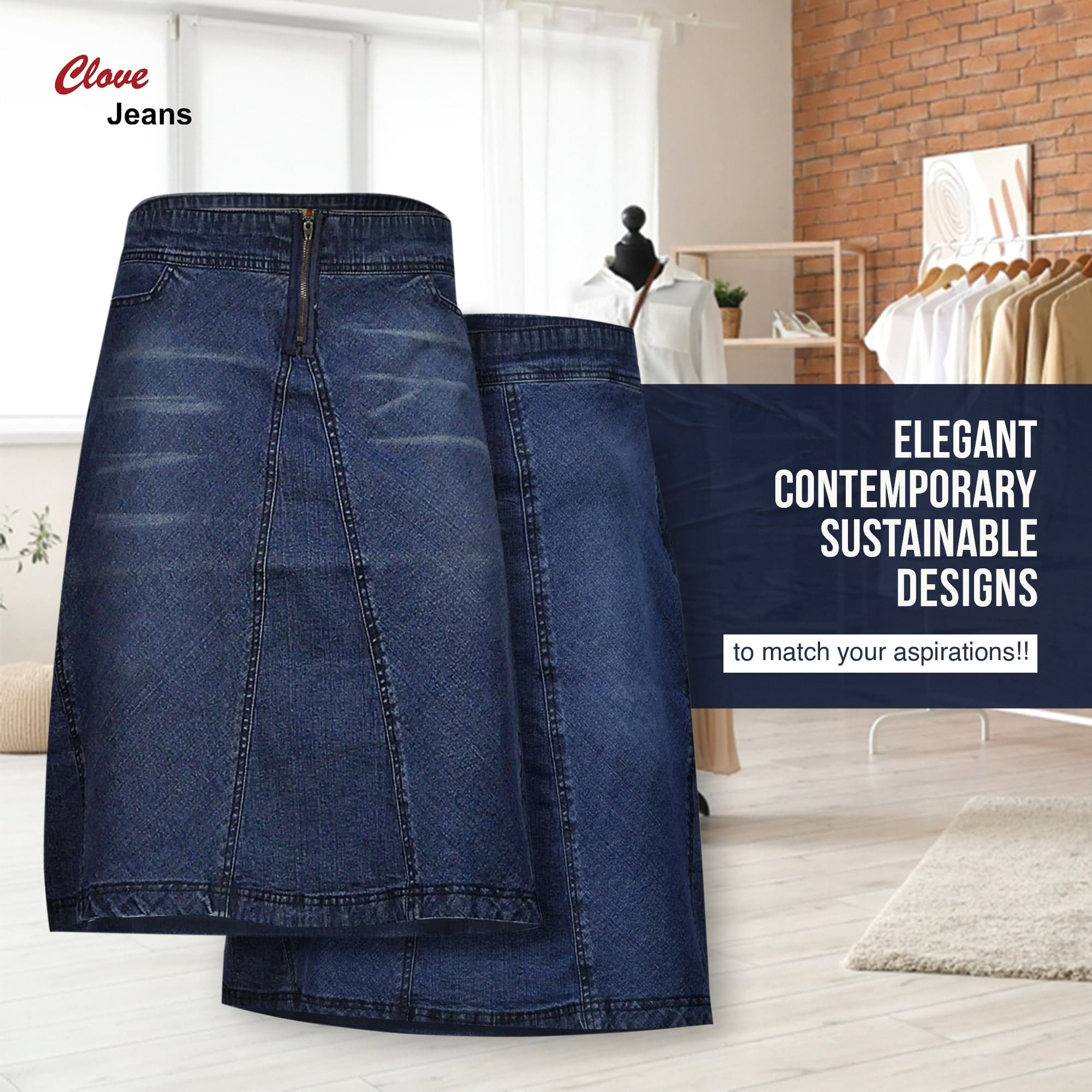 Blue Denim Knee-Length A-Line Short Skirt 12-24 | Clove Jeans