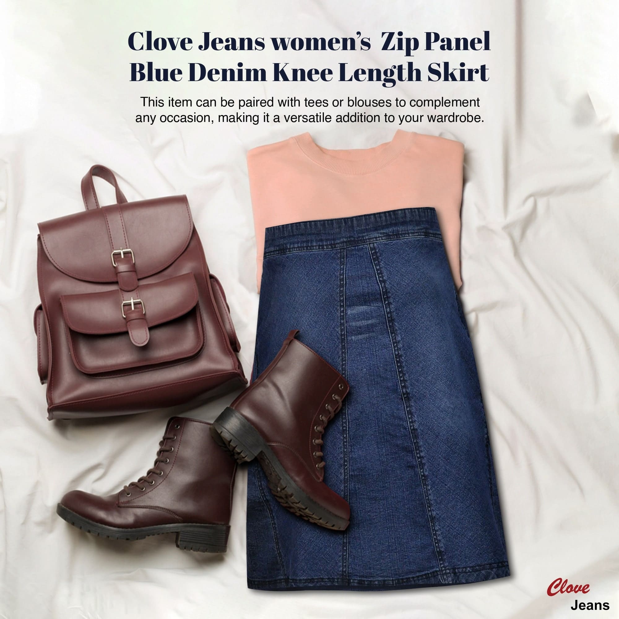 Blue Denim Knee-Length A-Line Short Skirt 12-24 | Clove Jeans