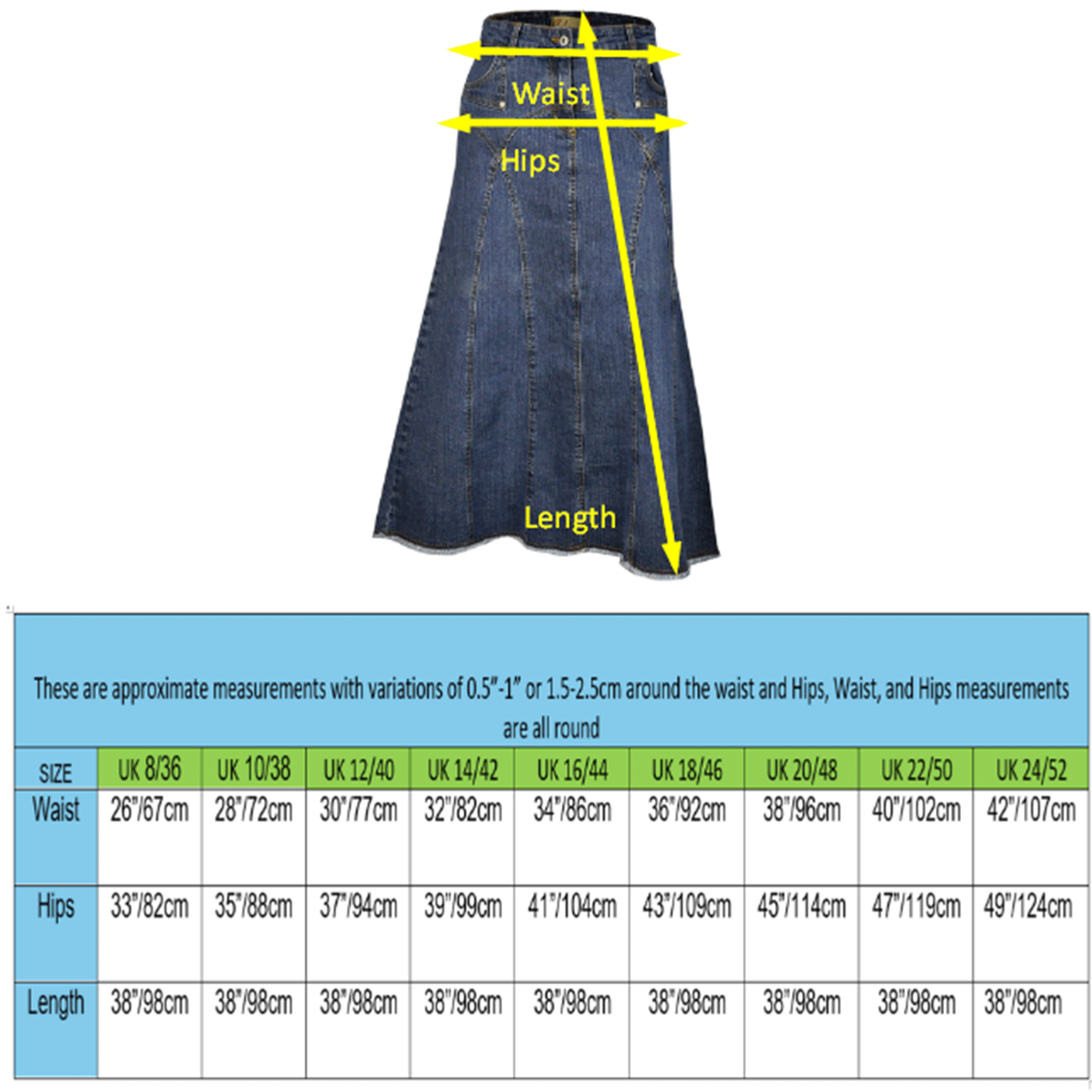 Blue Denim Maxi Skirt – A-Line, Ankle Length 12–24 | Clove Jeans