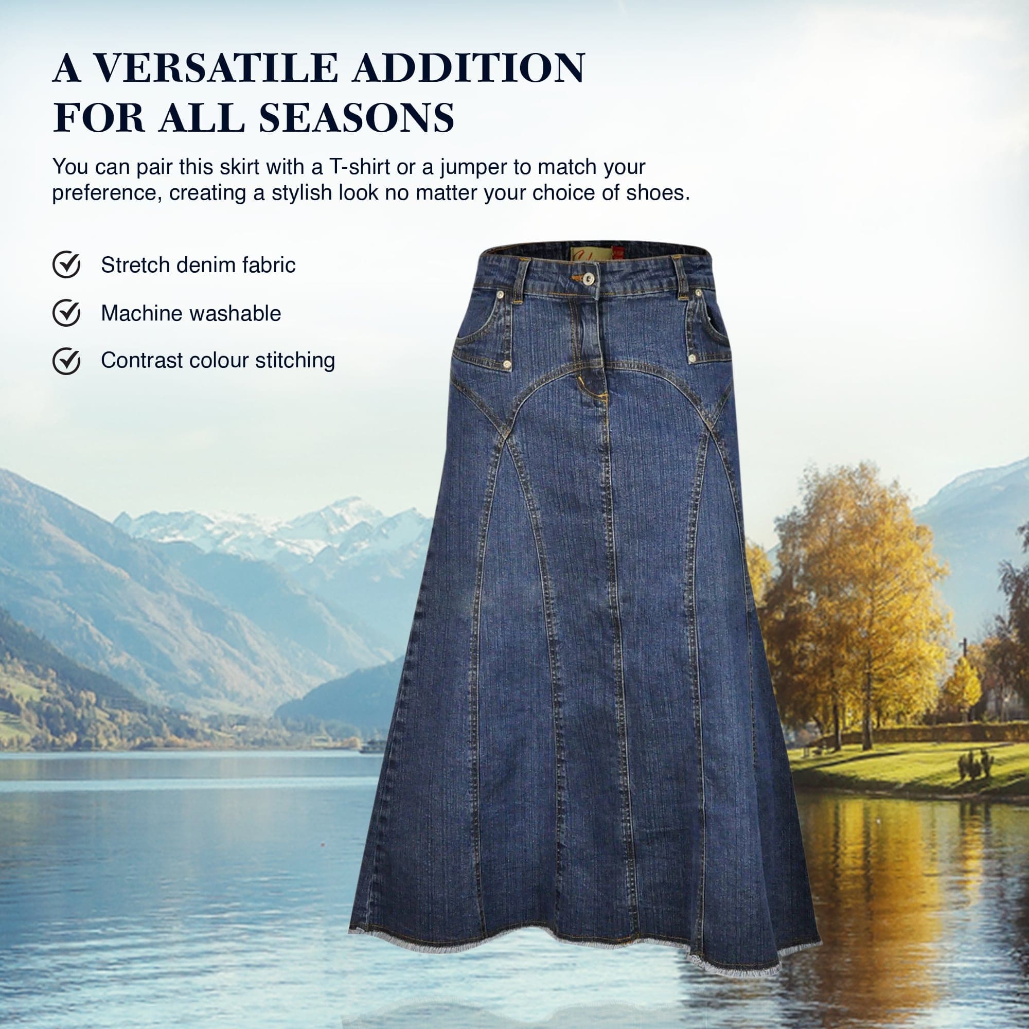 Blue Denim Maxi Skirt – A-Line, Ankle Length 12–24 | Clove Jeans