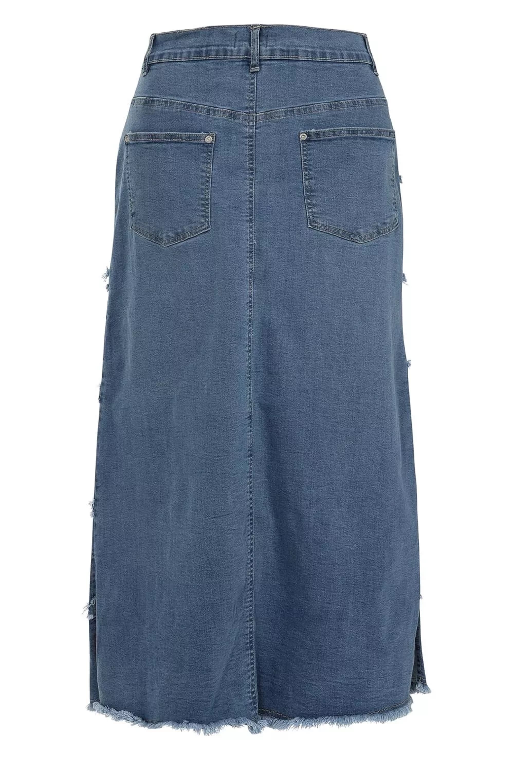 Blue Maxi Denim Skirt - Size 12-24, Frayed Grid | Clove Jeans