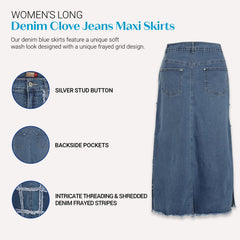 Blue Maxi Denim Skirt - Size 12-24, Frayed Grid | Clove Jeans