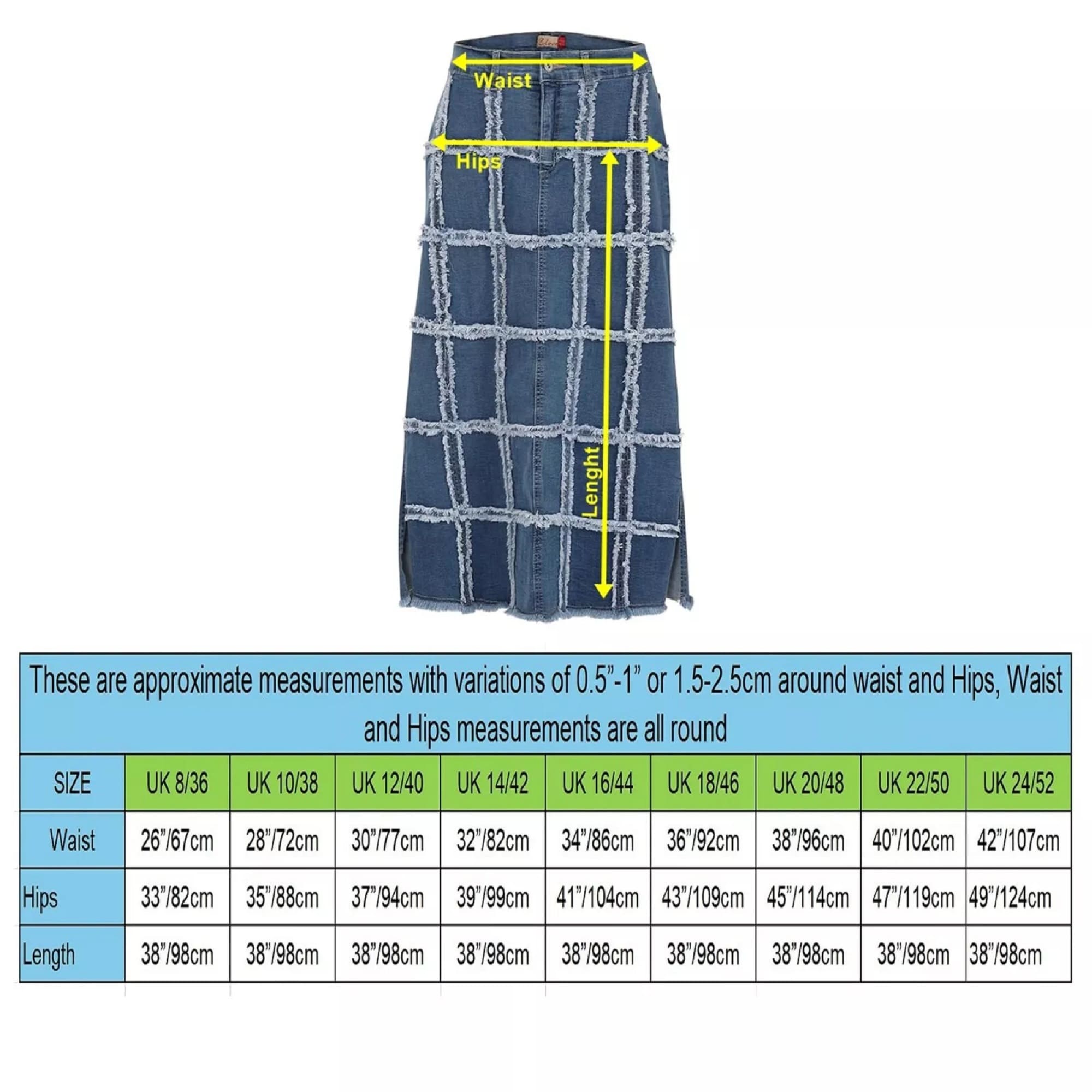 Blue Maxi Denim Skirt - Size 12-24, Frayed Grid | Clove Jeans