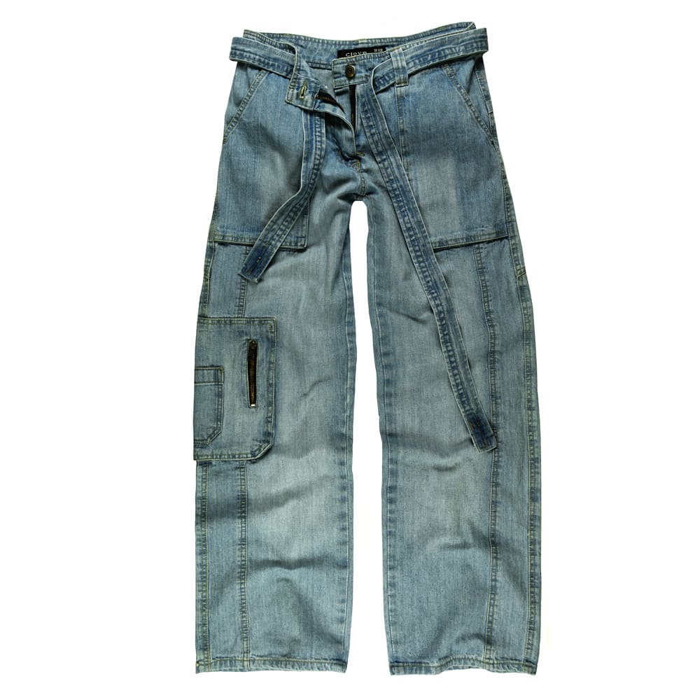 Blue Mid-Waisted Wide Leg Cargo Jeans for Women | Clove Jeans