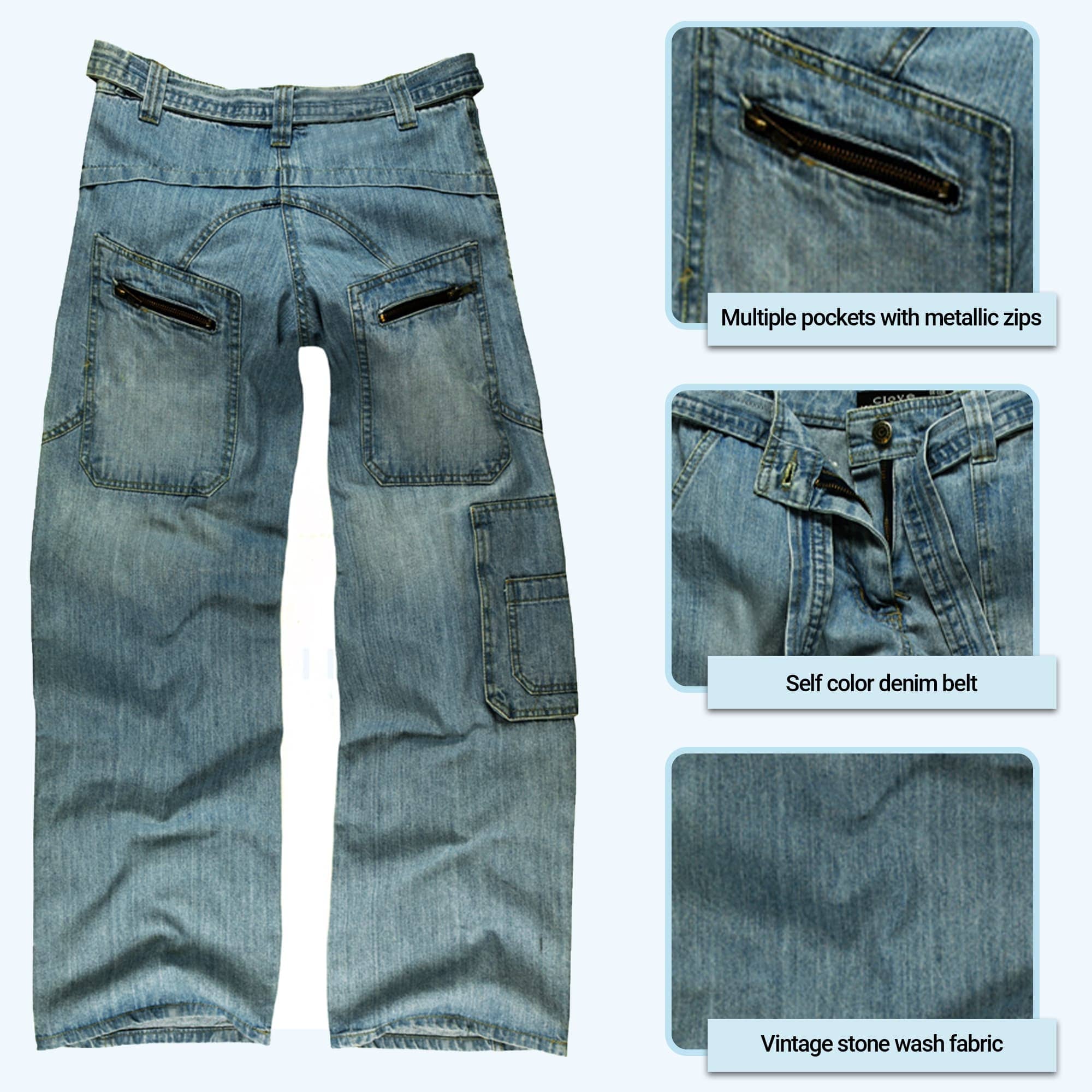 Blue Mid-Waisted Wide Leg Cargo Jeans for Women | Clove Jeans