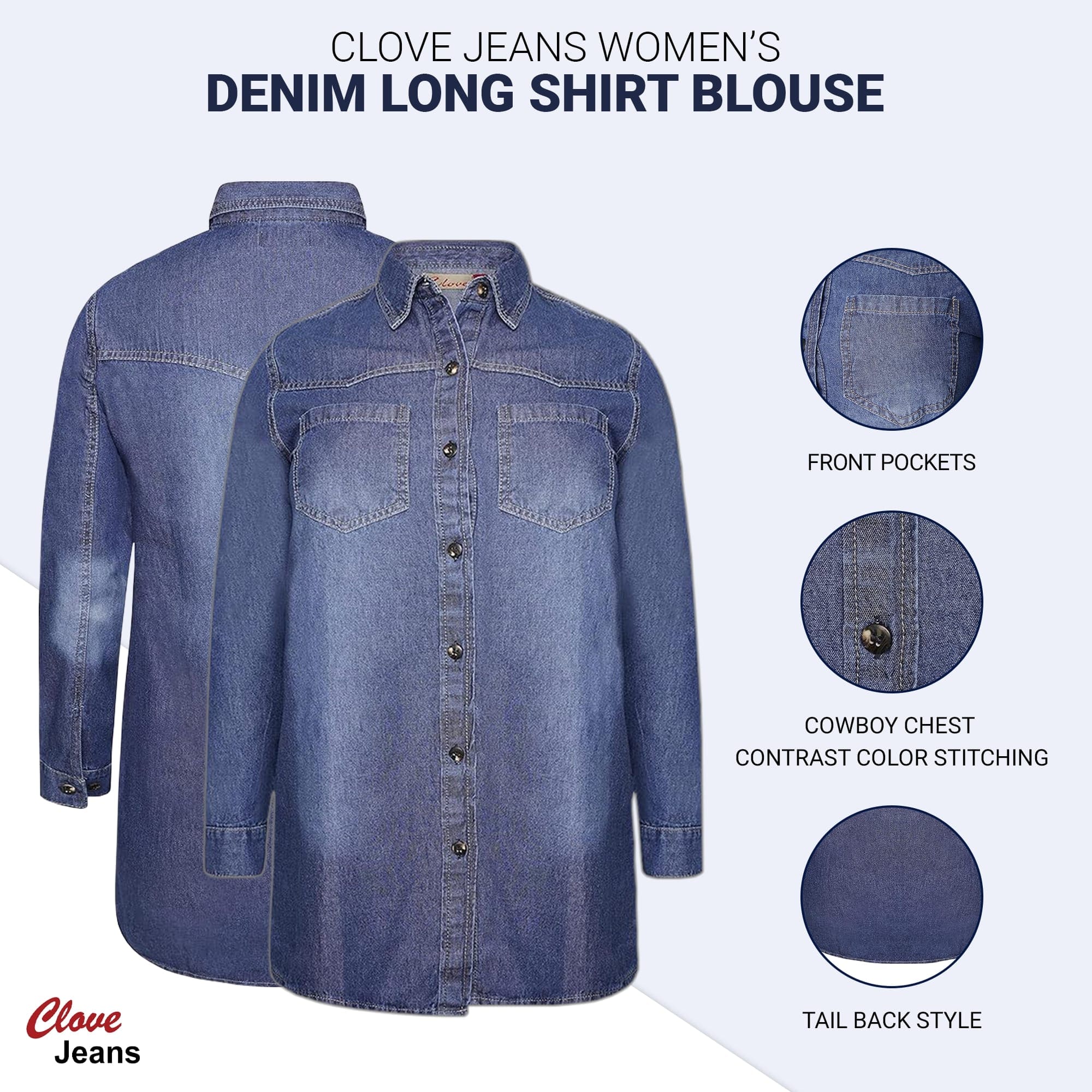 Denim Long Shirt Blouse - Plus Size Western Blouse | Clove Jeans 