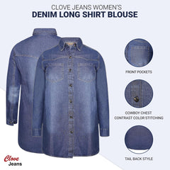 Denim Long Shirt Blouse - Plus Size Western Blouse | Clove Jeans 