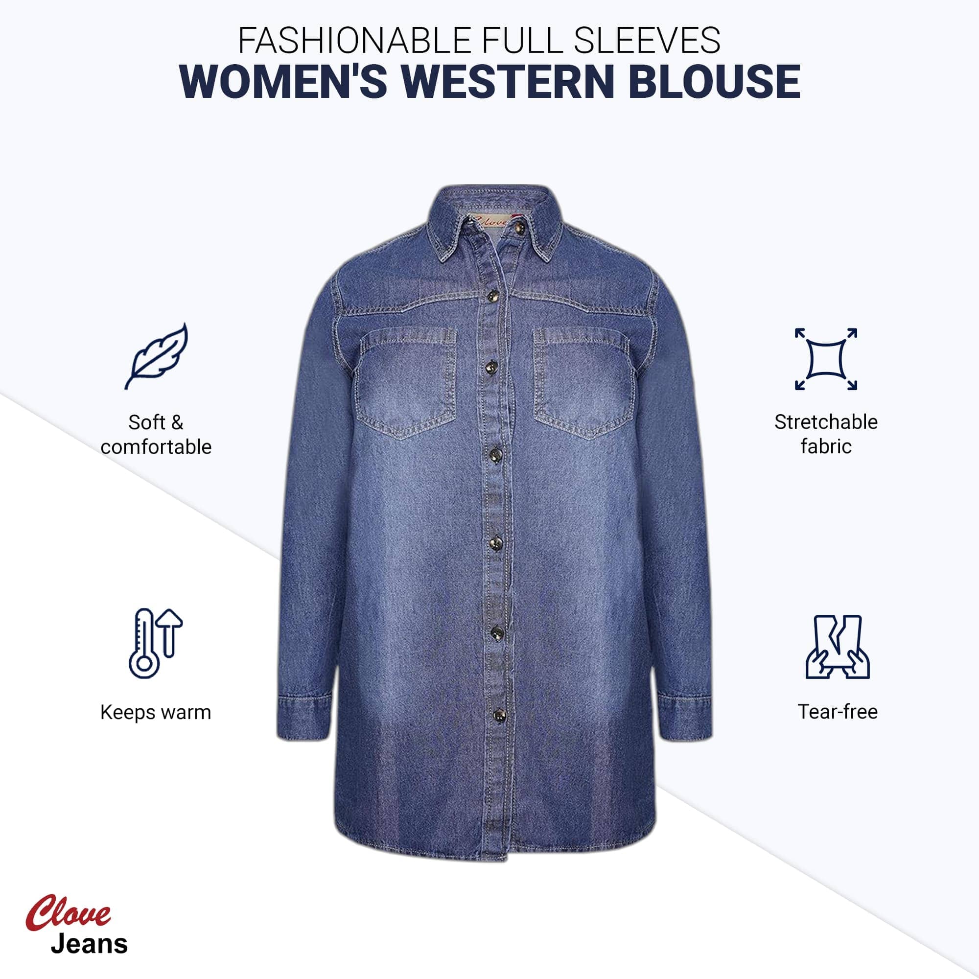 Denim Long Shirt Blouse - Plus Size Western Blouse | Clove Jeans 