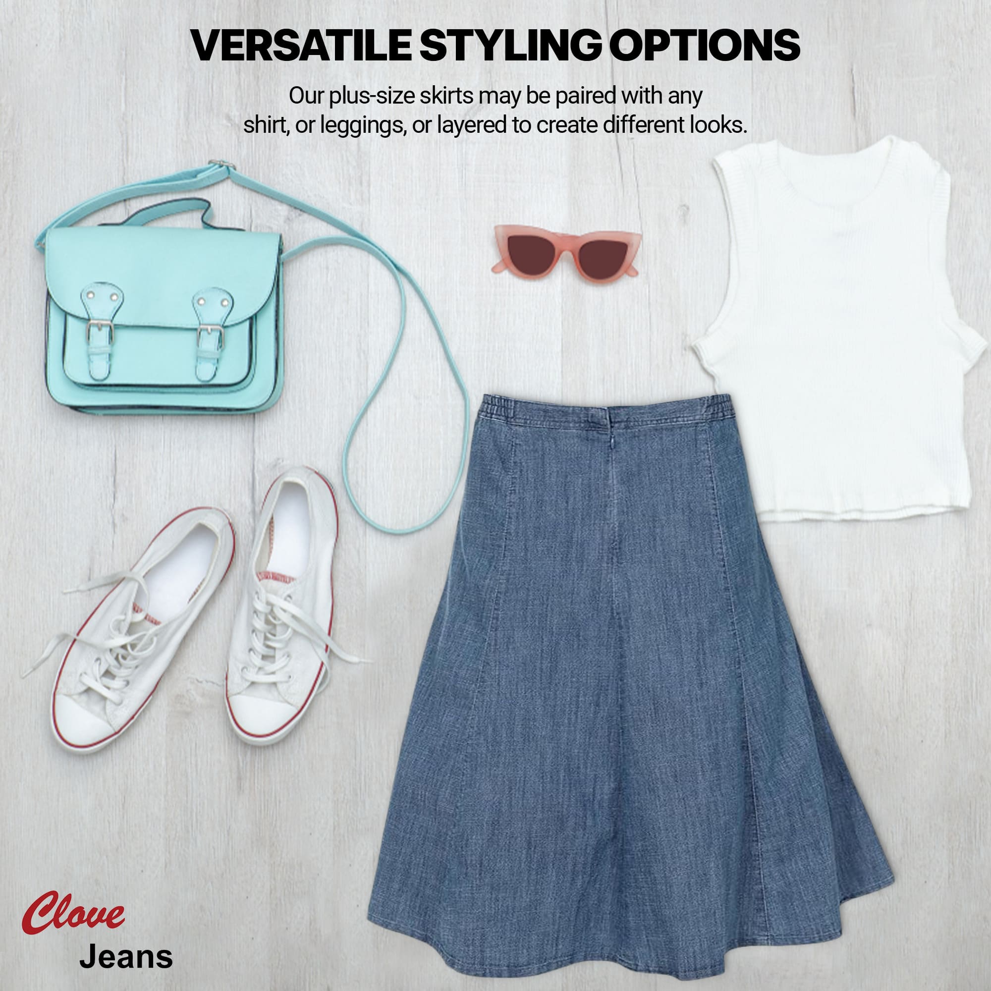 Flawless A-Line Denim Skirt Below Knee 10-28 | Clove Jeans