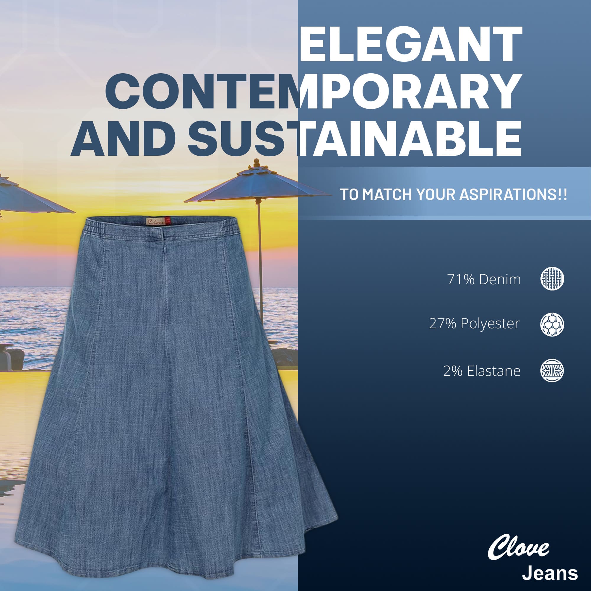 Flawless A-Line Denim Skirt Below Knee 10-28 | Clove Jeans