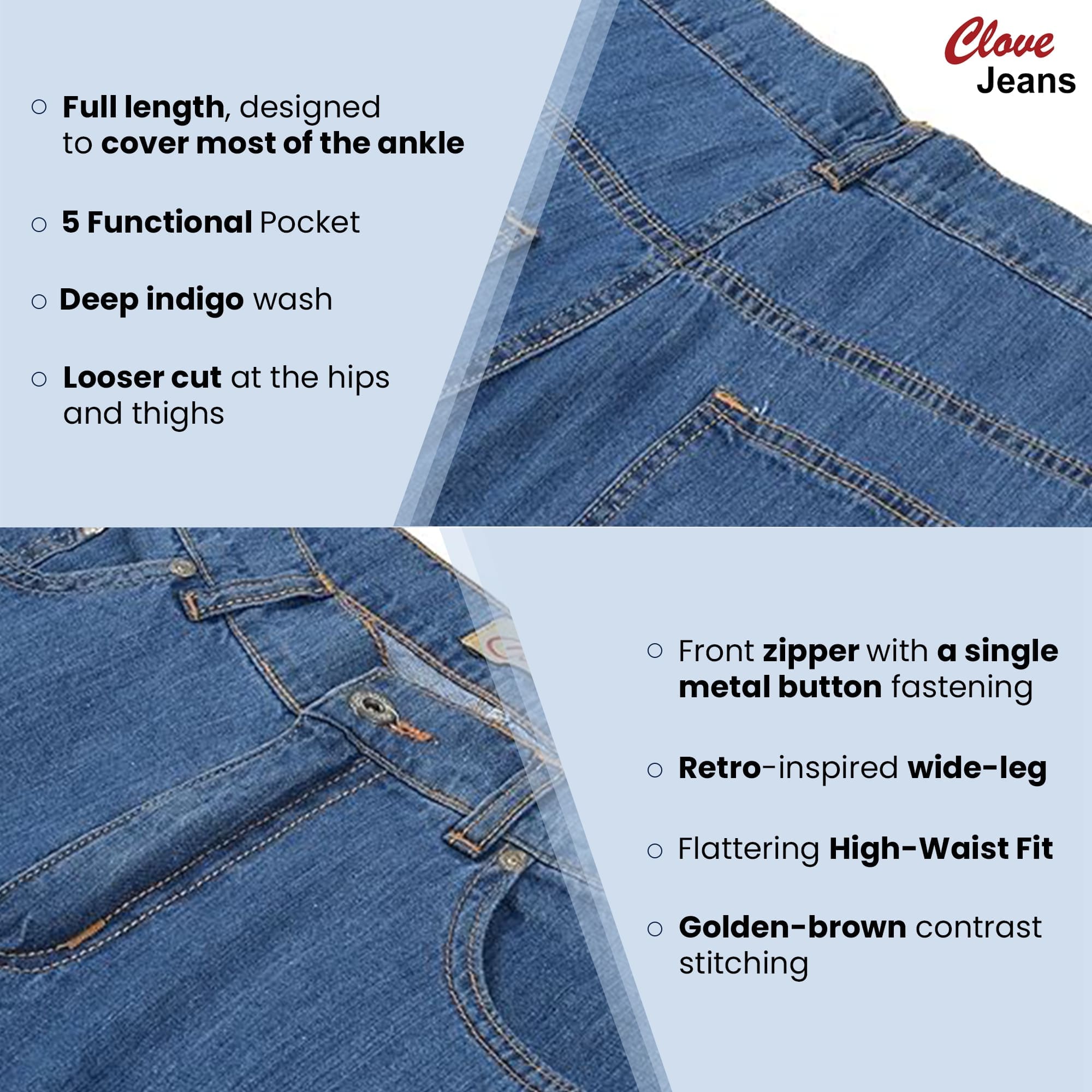 High Waist Wide Leg Women’s Jeans, Light Blue | Clove Jeans