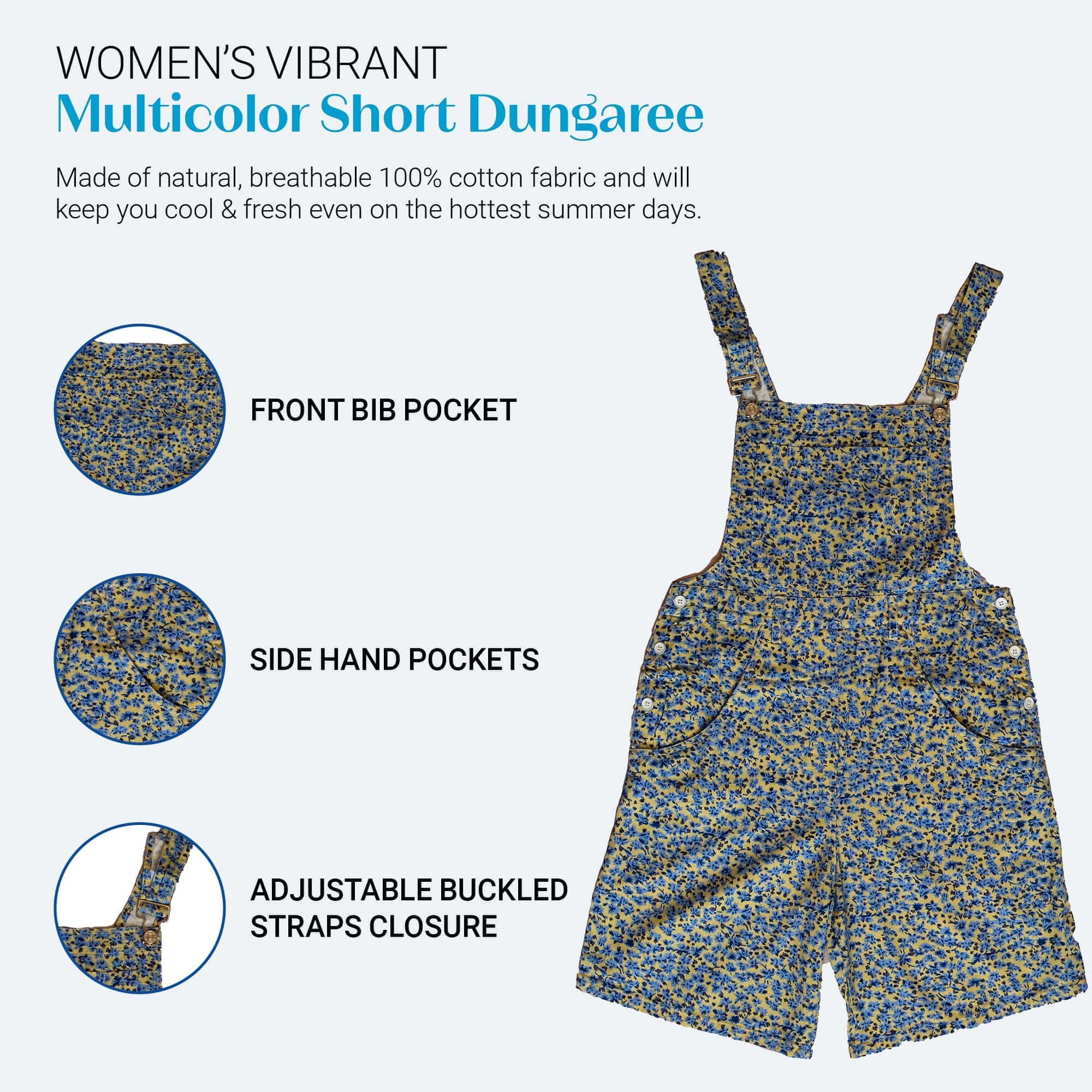 Ladies Floral Cotton Short Dungarees Women UK 10-18 | Clove Jeans