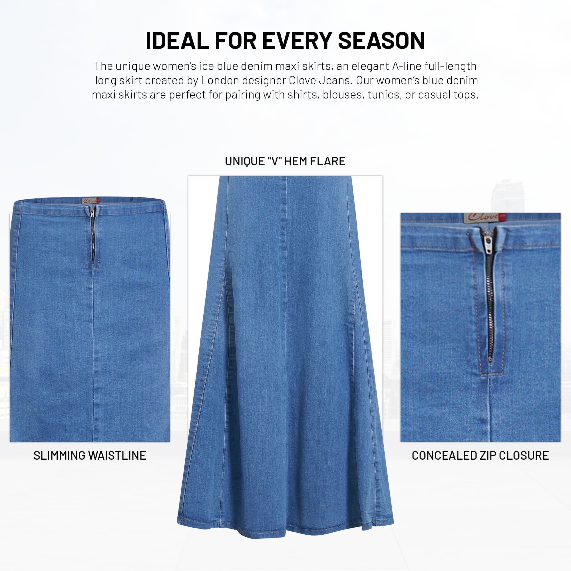 Long A-Line Denim Skirt for Women - Maxi Skirt | Clove Jeans
