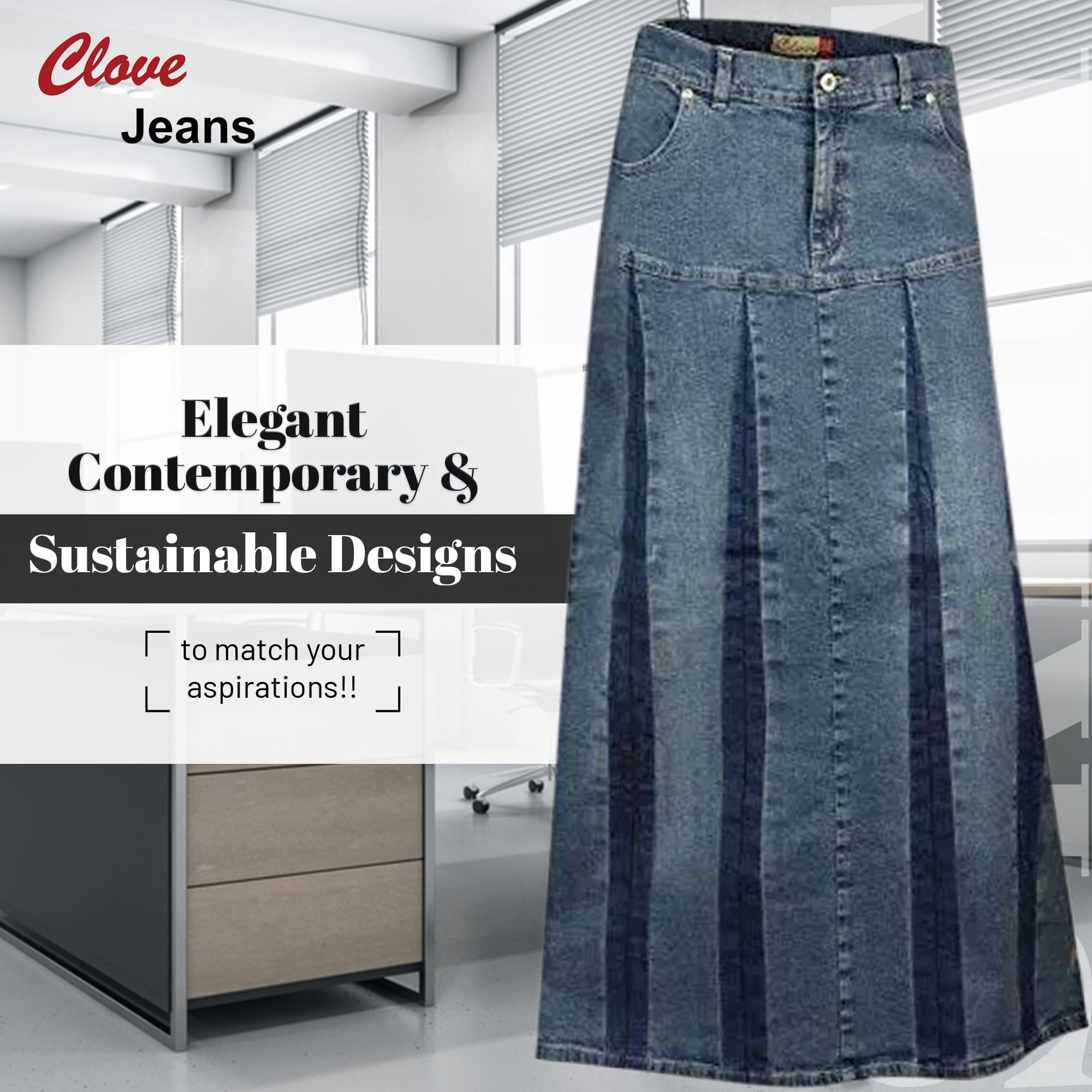 Long Blue Denim A-Line Maxi Skirt for Women | Clove Jeans