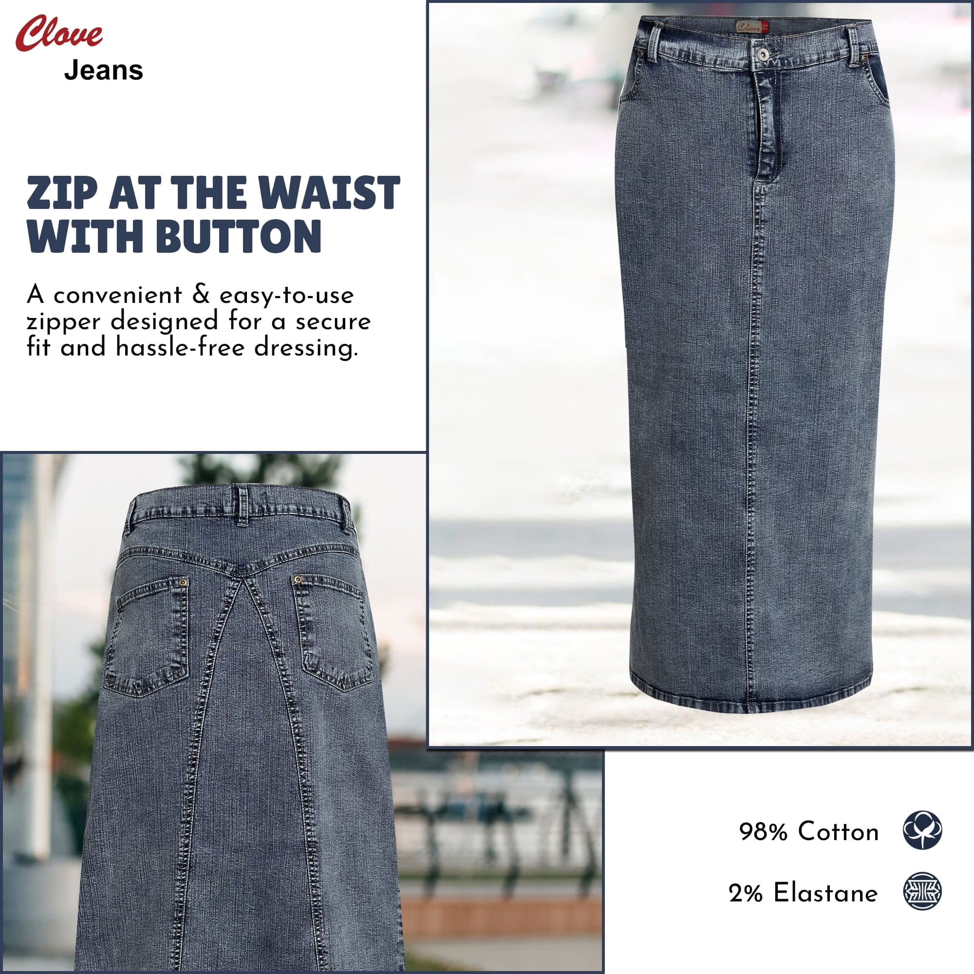 Plus Size Long Denim Maxi Pencil Skirt for Women | Clove Jeans