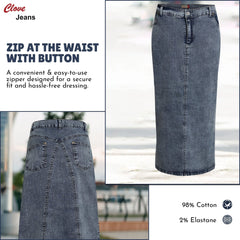 Plus Size Long Denim Maxi Pencil Skirt for Women | Clove Jeans