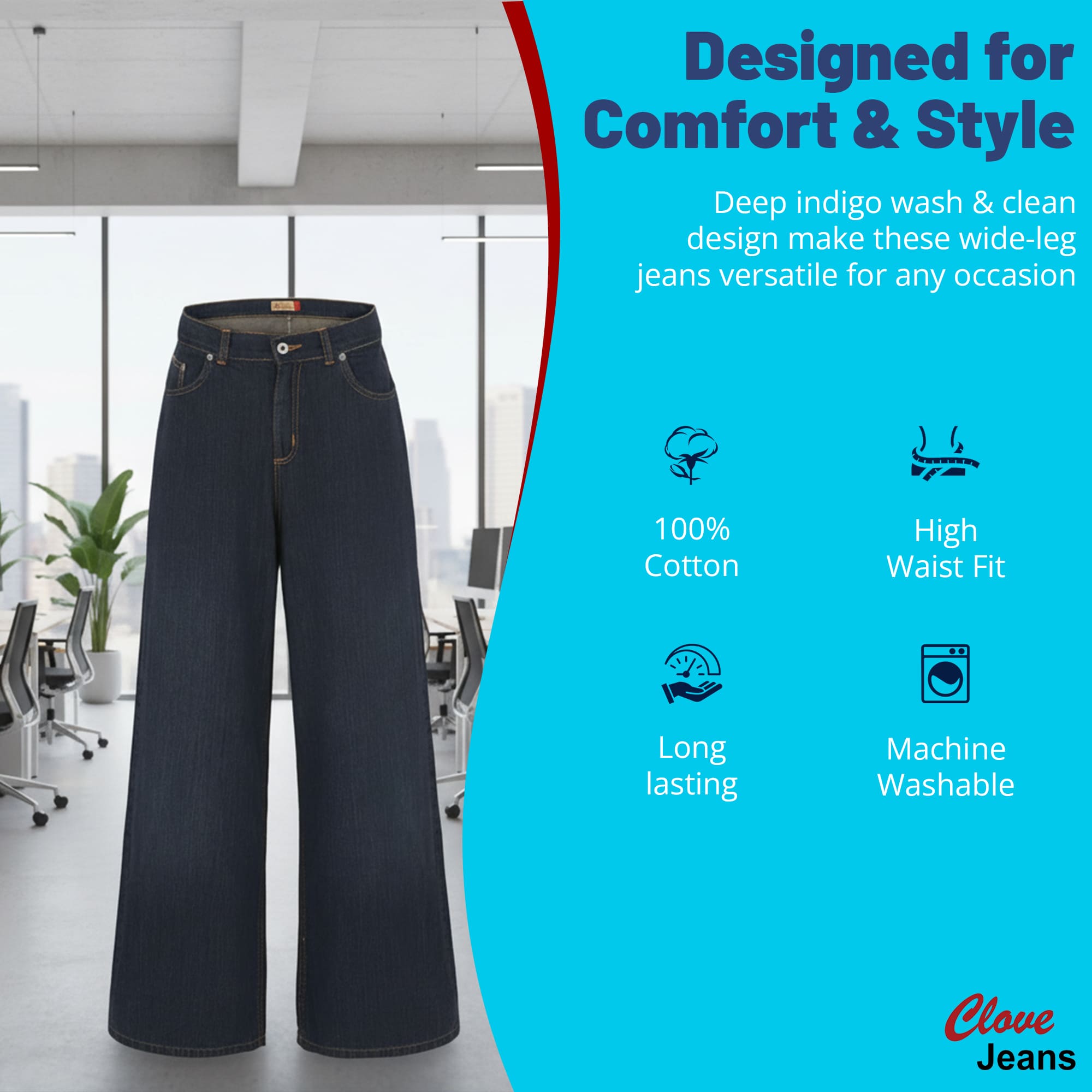 Plus Size Wide Leg Jeans 10-24 - Blue Denim Women | Clove Jeans 