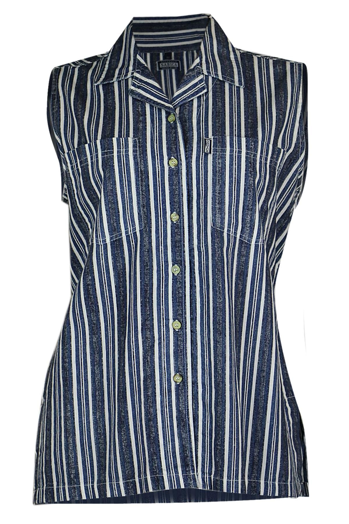 Sabica Blue-Grey Cotton Women's Striped Shirt Plus | Clove Jeans
