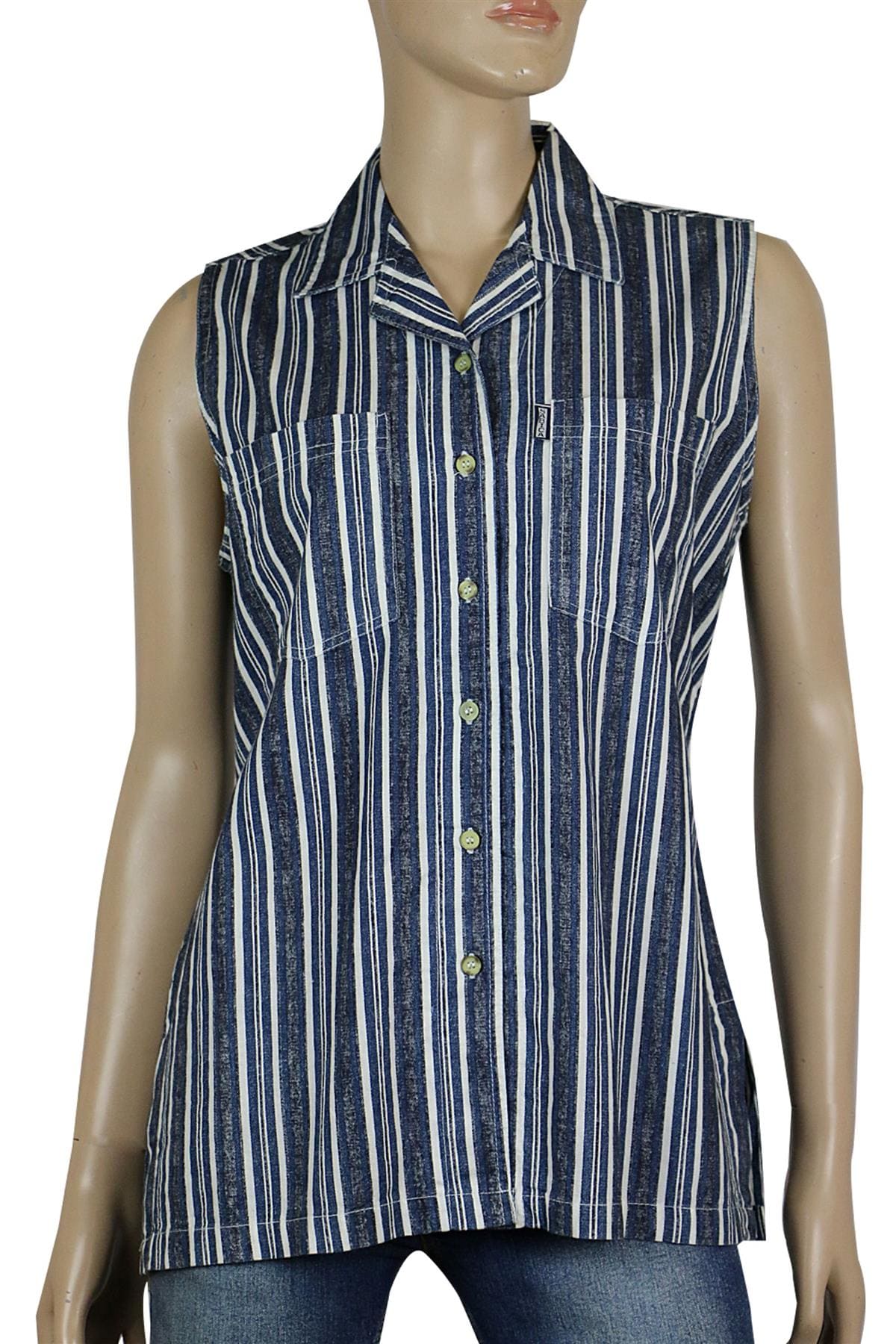 Sabica Blue-Grey Cotton Women's Striped Shirt Plus | Clove Jeans
