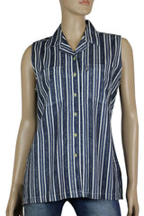 Sabica Blue-Grey Cotton Women's Striped Shirt Plus | Clove Jeans
