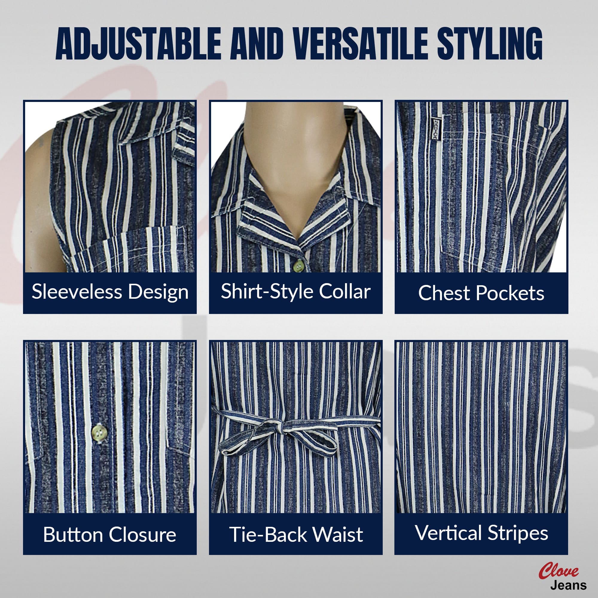 Sabica Blue-Grey Cotton Women's Striped Shirt Plus | Clove Jeans