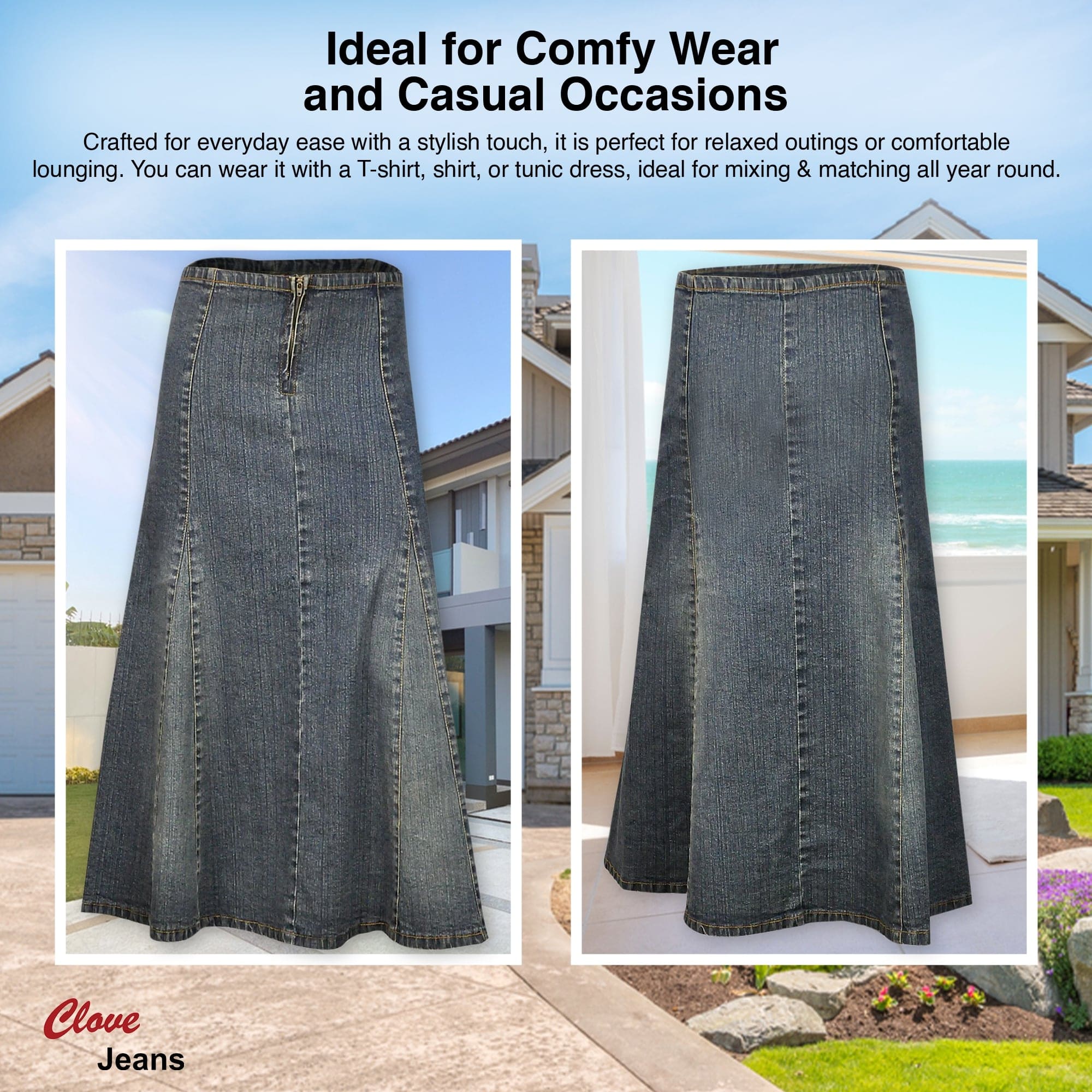 Shop A-Line Denim Midi Skirt UK | Knee Length 12-24 | Clove Jeans