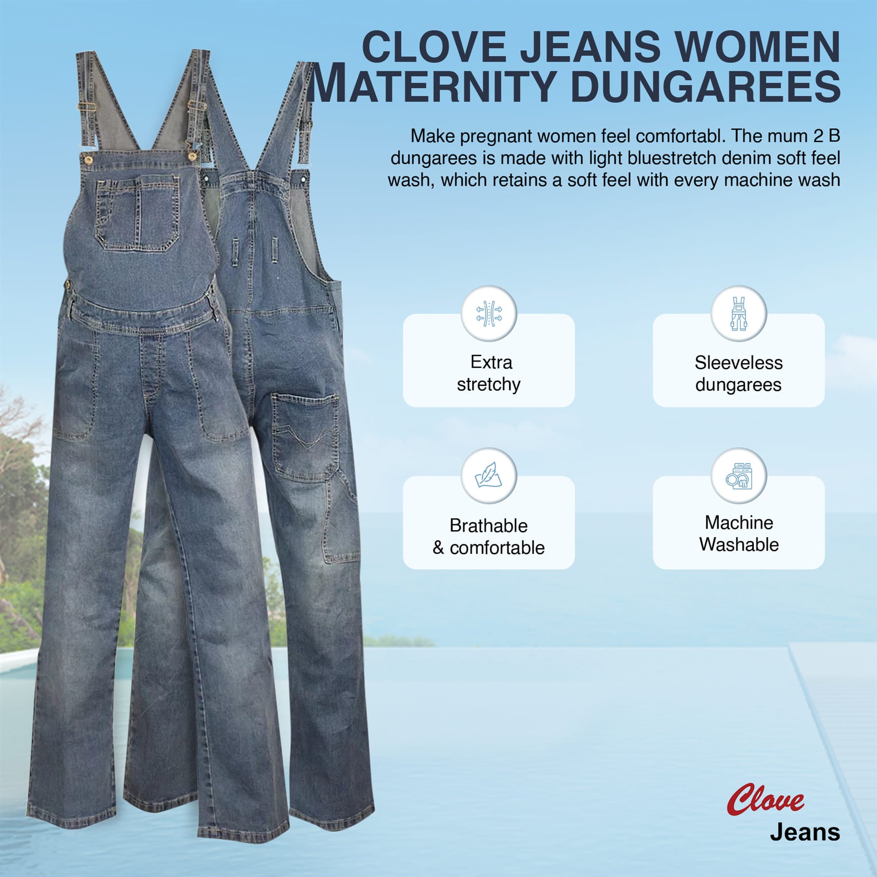 Stretch Denim Maternity Dungarees UK - Plus Size | Clove Jeans