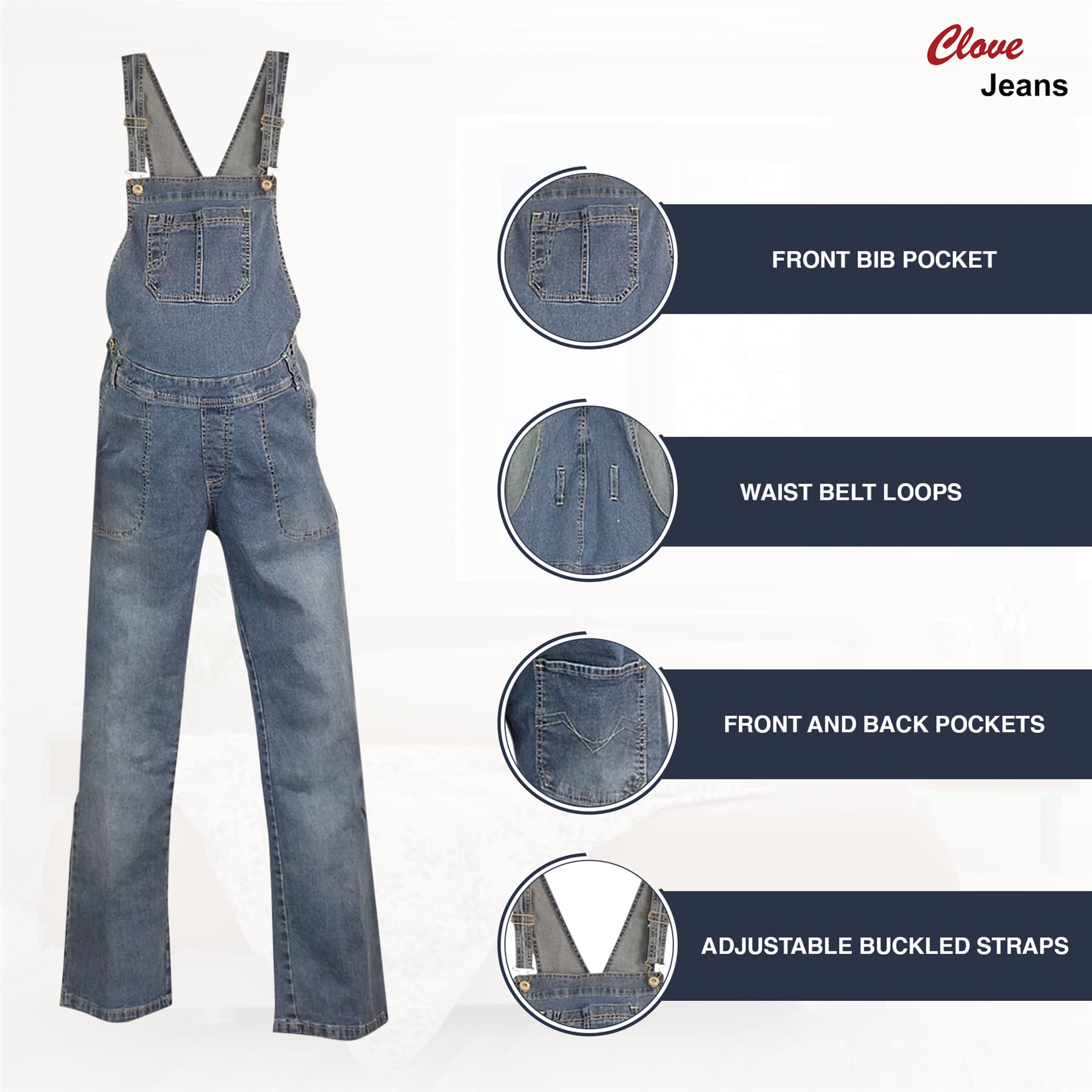 Stretch Denim Maternity Dungarees UK - Plus Size | Clove Jeans