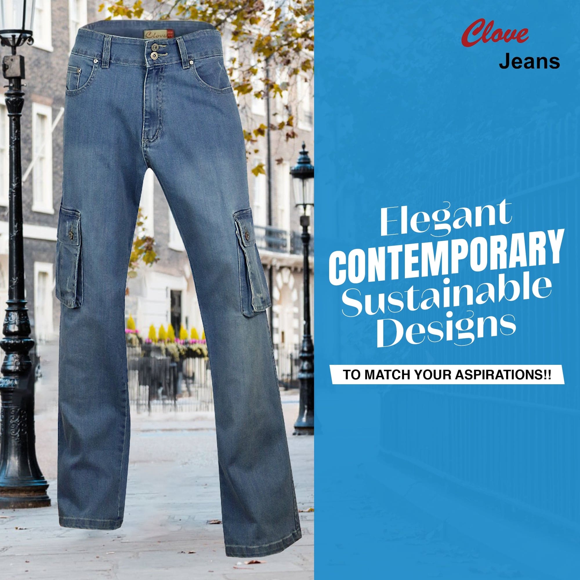 Stretch Denim Wide Leg Cargo Jeans for Women | Clove Jeans