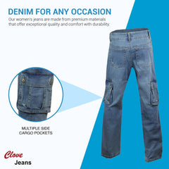 Stretch Denim Wide Leg Cargo Jeans for Women | Clove Jeans