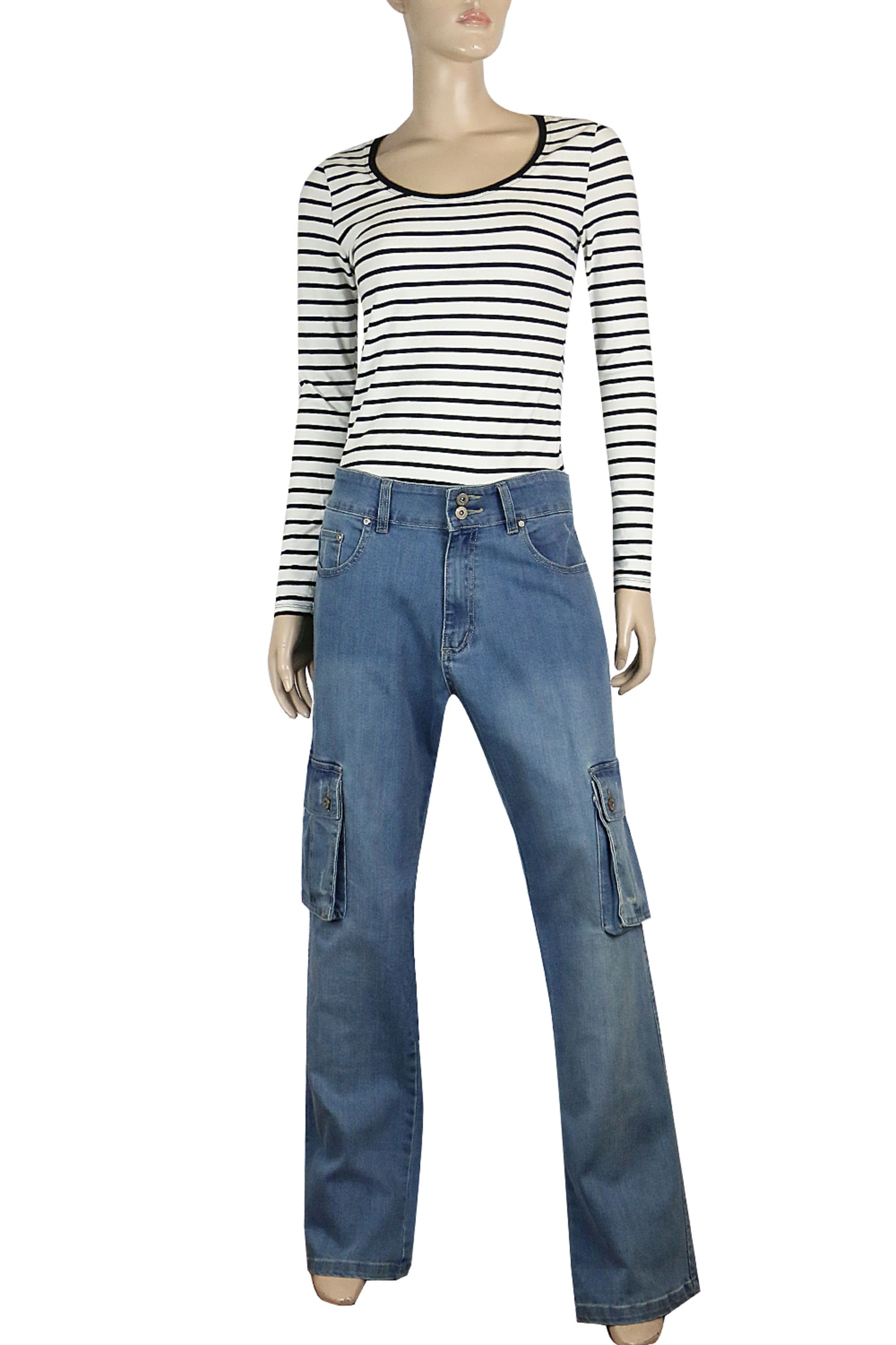Stretch Denim Wide Leg Cargo Jeans for Women | Clove Jeans