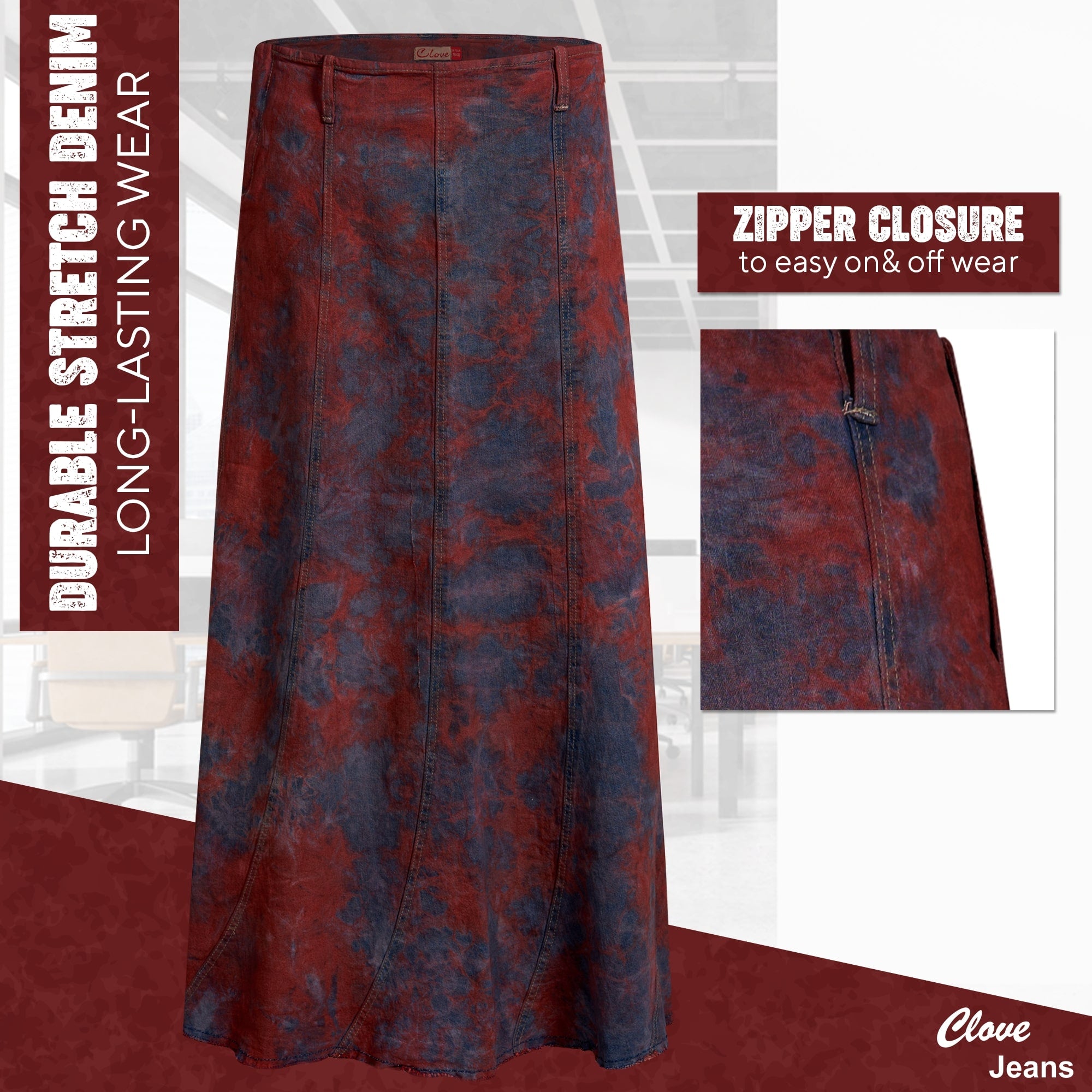 Tie Dye Maxi & Denim A-Line Skirt for Plus Size | Clove Jeans