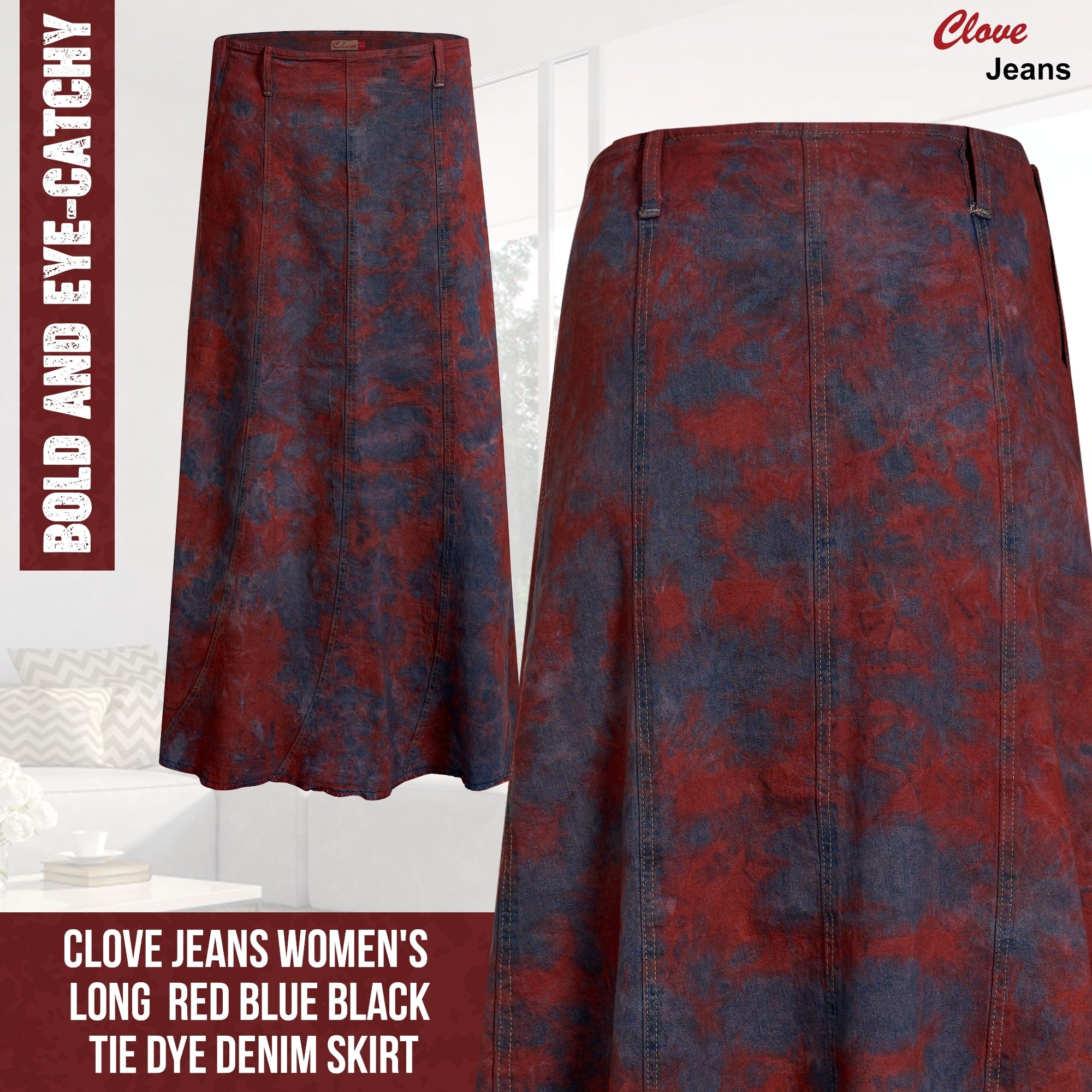 Tie Dye Maxi & Denim A-Line Skirt for Plus Size | Clove Jeans