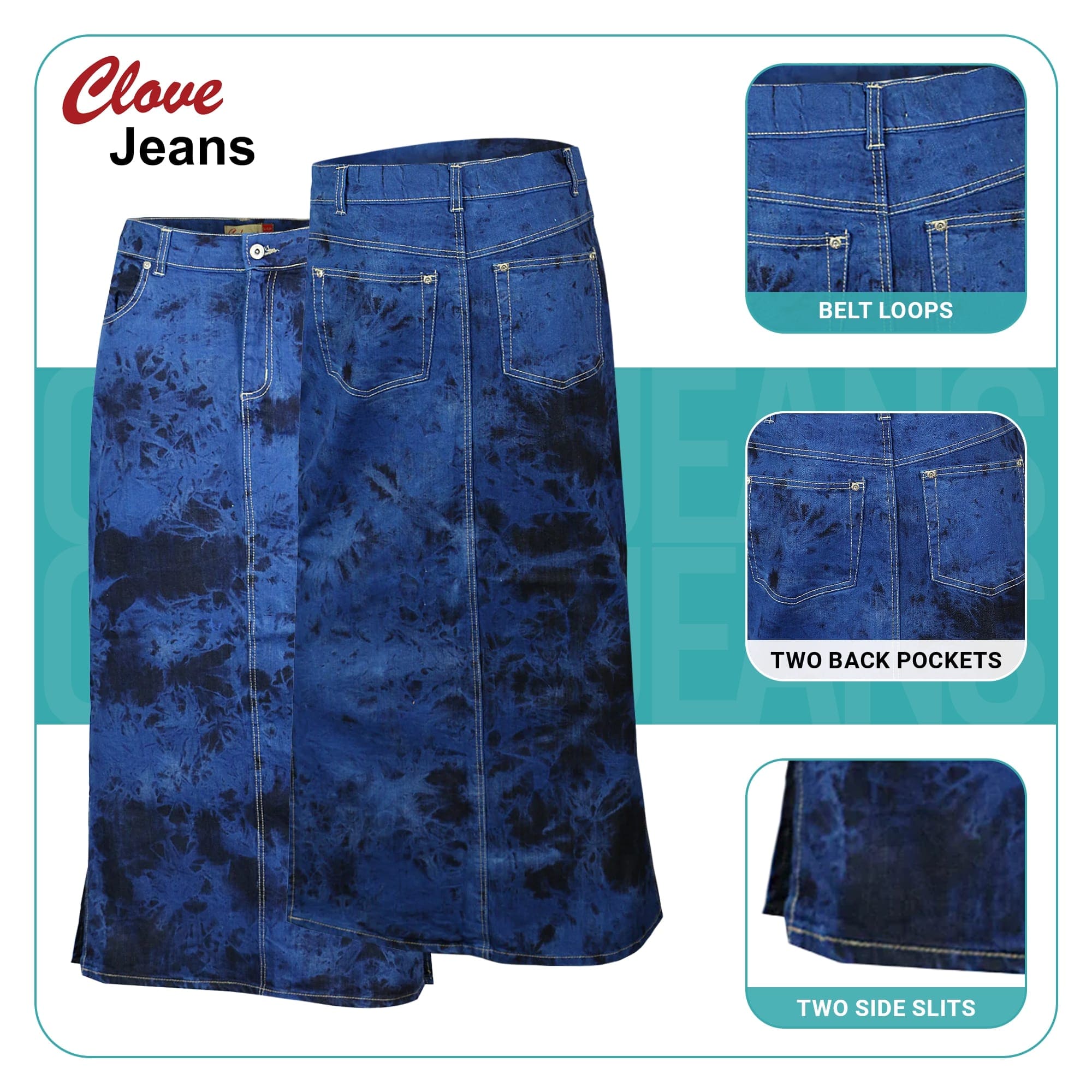 Tie-Dye Stretch Denim Long Pencil Skirt Plus Size | Clove Jeans